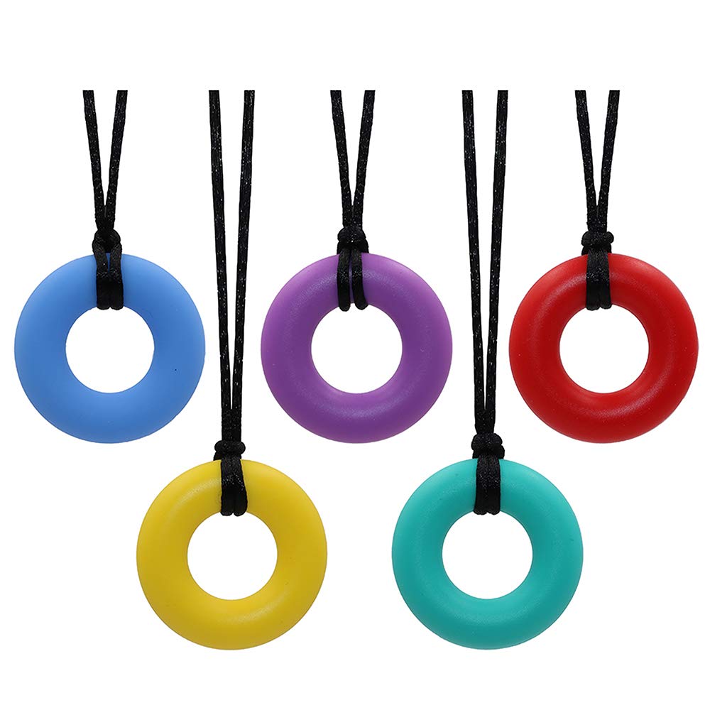 Sensory Chew Necklaces(4 Pack) for with ADHD Autism Biting Needs Oral Motor  Chewy BPA Free Silicone chewlery Necklace(Color 2)