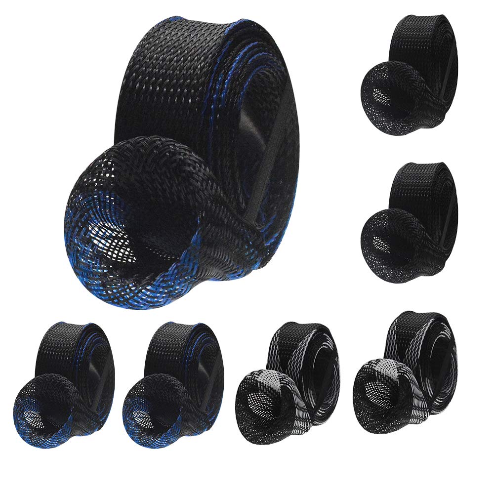 7PCS Fishing Rod Sleeve Rod Cover, Braided Mesh Rod Sock for Protecting  Fishing Rod, Protector Pole Gloves Fishing Tools (Black with Blue, Black  with