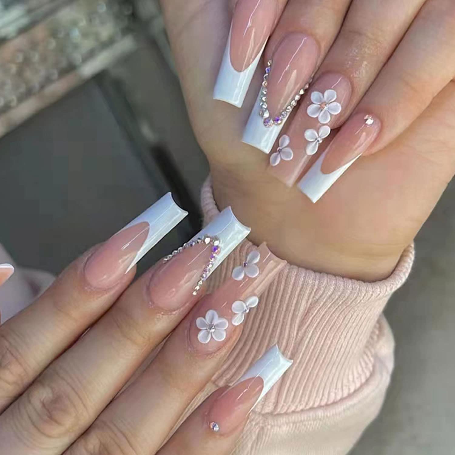 White tapered square nails | Tapered square nails, Long white nails, White  acrylic nails