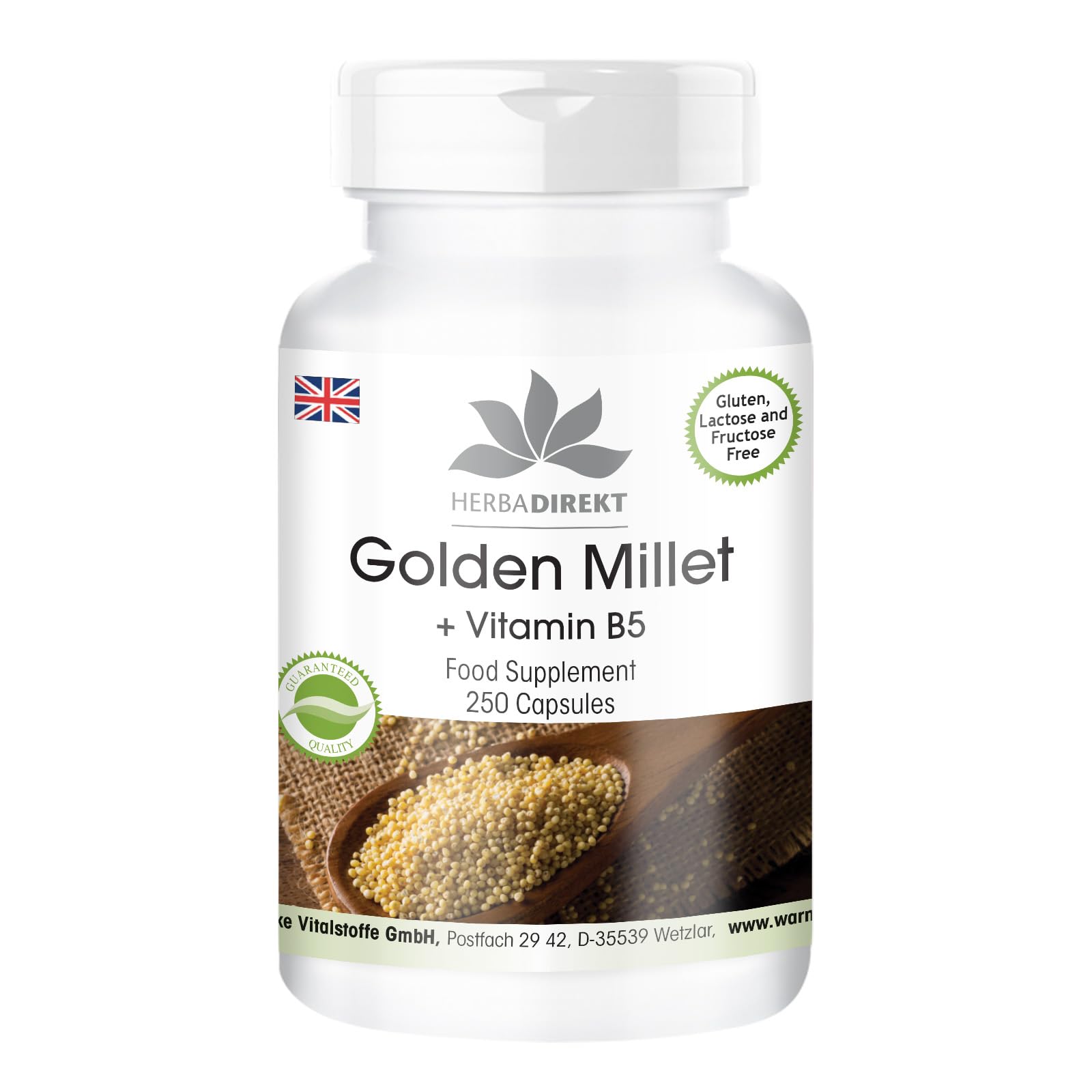 Golden Millet + Vitamin B5 - high-dose - Vegan - 250 Capsules