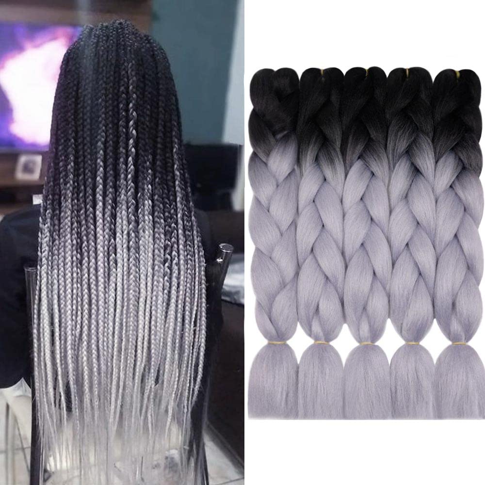 AIDUSA Ombre Braiding Hair Gray Jumbo Braiding Hair Extensions