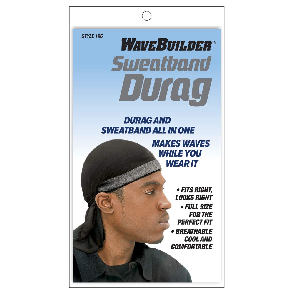 WaveBuilder Faixa de cabelo premium Durag para suor, preta