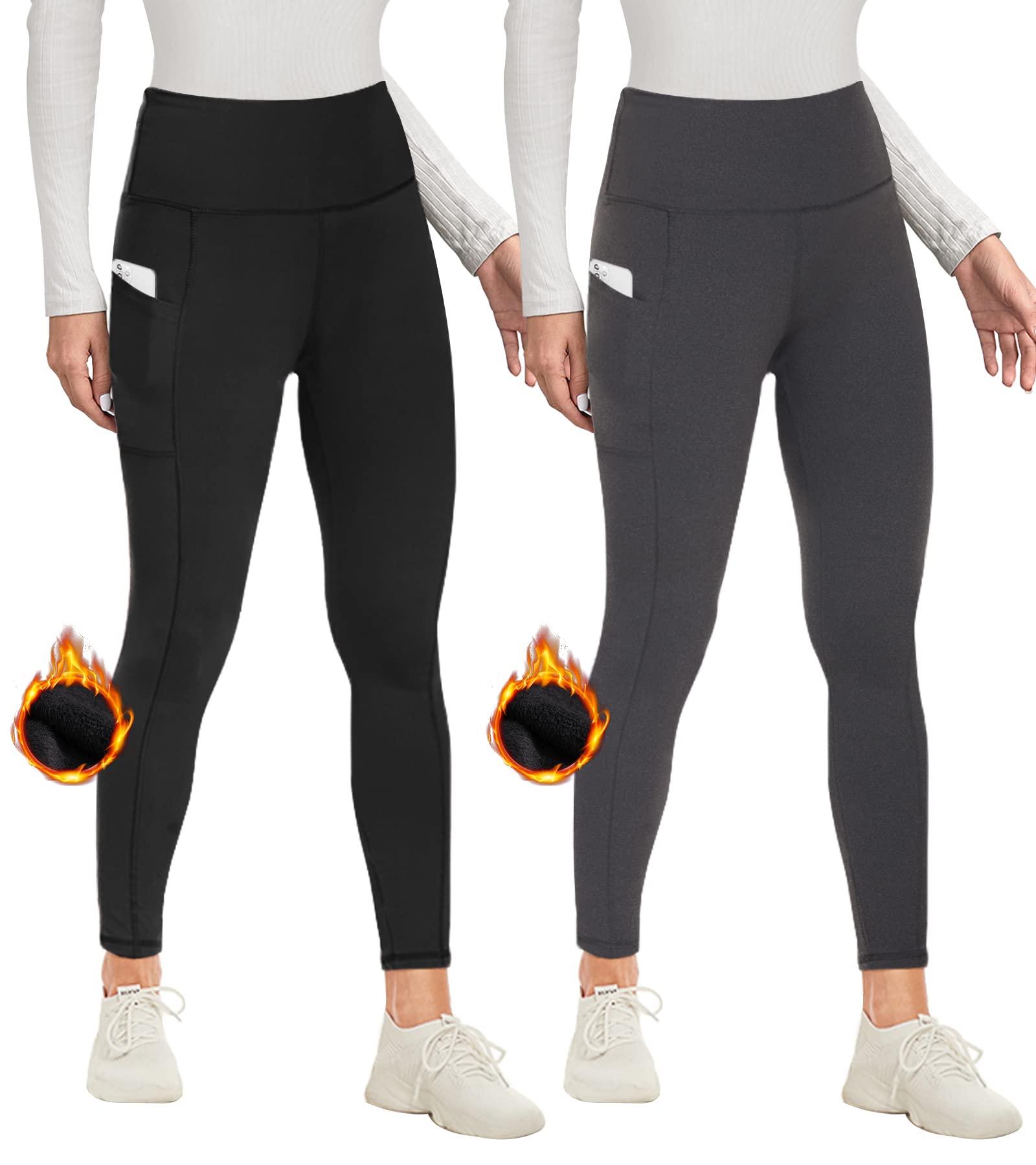 Women's Winter Thermal Fleece Lined Leggings High Rise Yoga Pants With  Pockets 