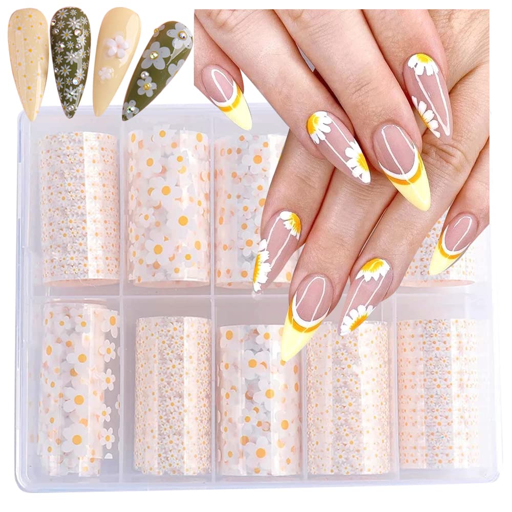 10 Rolls Mix Size White Sun Flower Nail Transfer Foils Nail Art Supplies  Set Mini Flower Nail Decals Nail Stickers for Nail Art Designer Spring  Summer Floral Theme Nail Foil Transfer Sheets