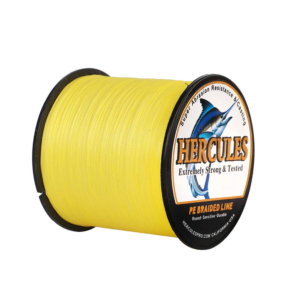 HERCULES Cost-Effective Super Strong 4 Strands Braided Fishing Line 6LB to 100LB  Test for Salt-Water, 109/328 / 547/1094 Yards (100M / 300M / 500M / 1000M),  Diam# 0.08MM - 0.55MM, Hi-Grade Yellow