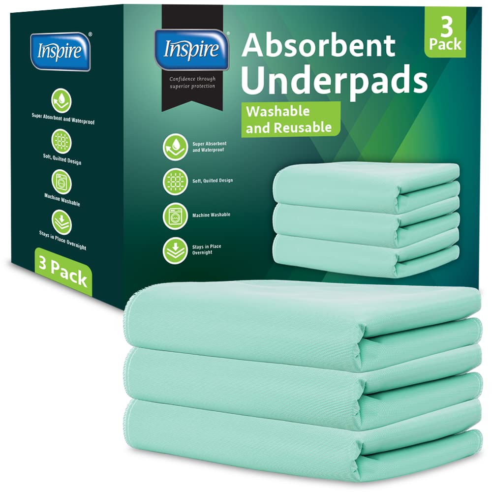 Inspire Washable and Reusable Incontinence Chair or Bed Pads, 3 Pack  Waterproof Mattress Pad Chux Pads, Bed Pads for Incontinence Washable