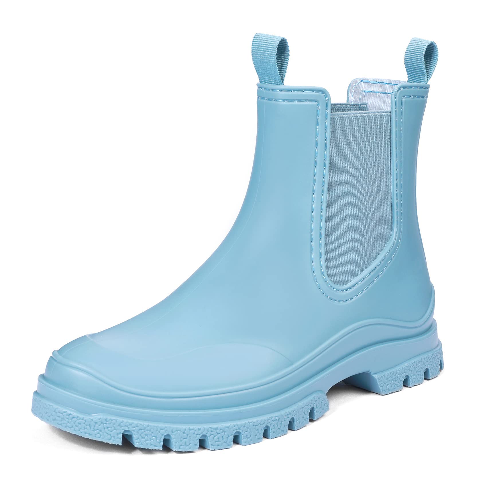 DKSUKO Women's Short Rain Boots Rubber Waterproof Garden Boots Elastic Slip  On Ankle Chelsea Boot Fashion