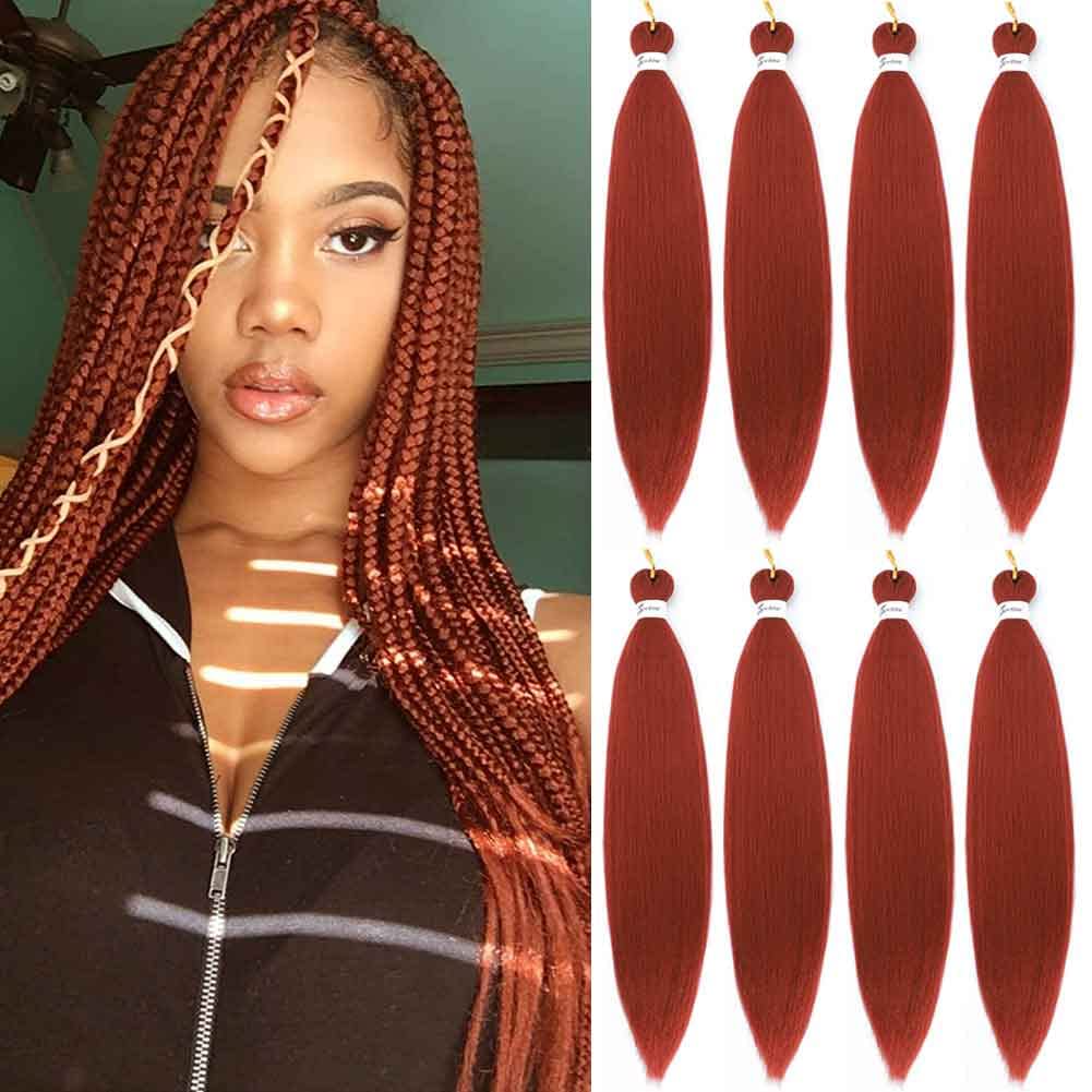 Pre Stretched Braiding Hair 8 Packs 30 Inch Copper Red Synthetic Long  Braiding Hair EZ Braids