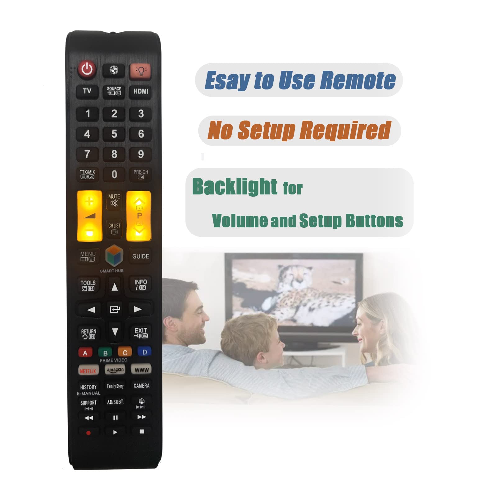 Replacement Remote Control for Samsung Smart-TV LCD LED UHD QLED TVs, with  Netflix, Prime Video Buttons