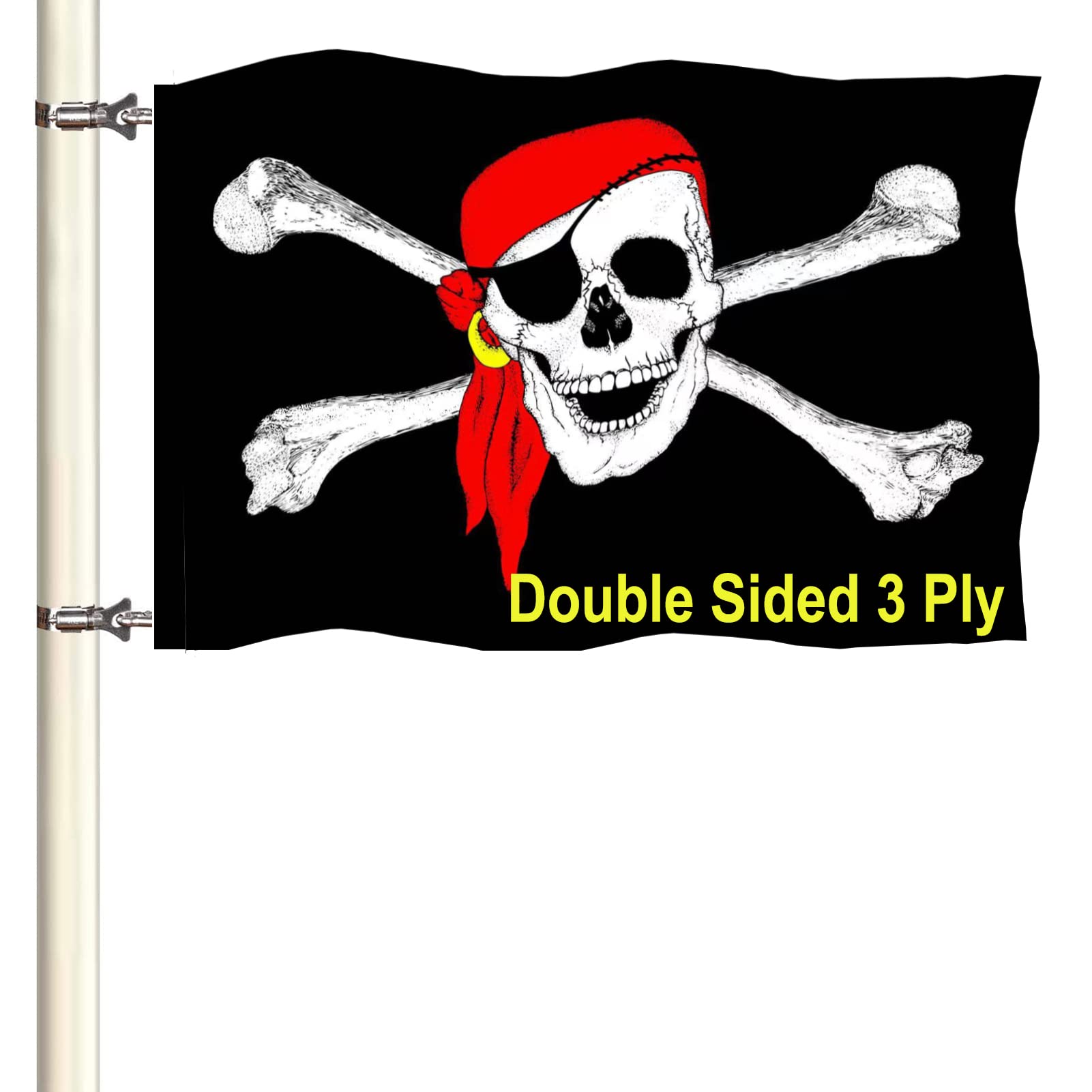 Jolly Roger Pirate Boat Flag 12x18 Made In USA- Small Red Bandana