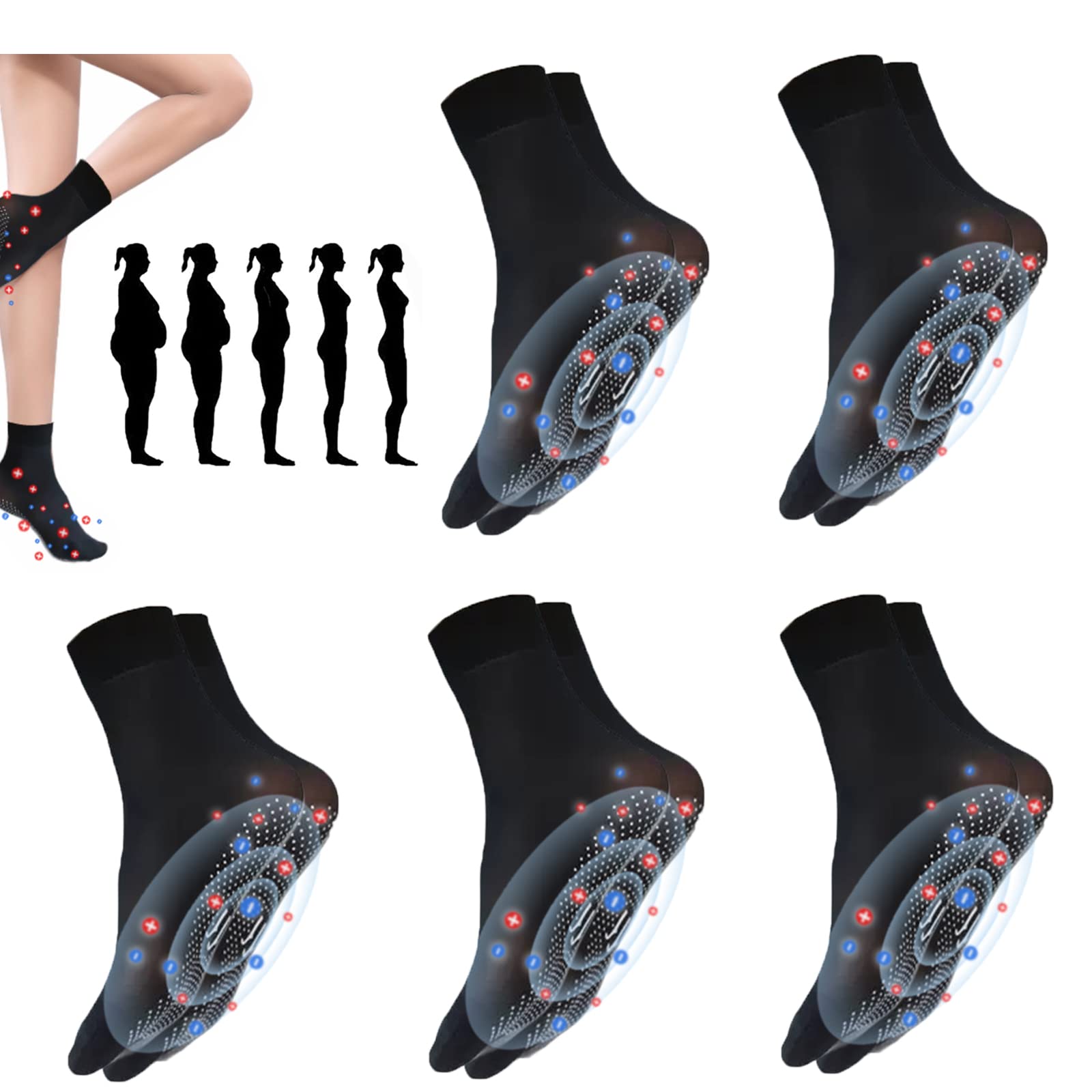 5 Pairs Tourmaline Ionic Body Shaping Stretch Socks Rapid Detox &  Tourmaline Ionic Body Shaping Stretch Socks Negative Ions Shaping Elastic  Socks for Spring and Summer (Black) 5 Pairs Black