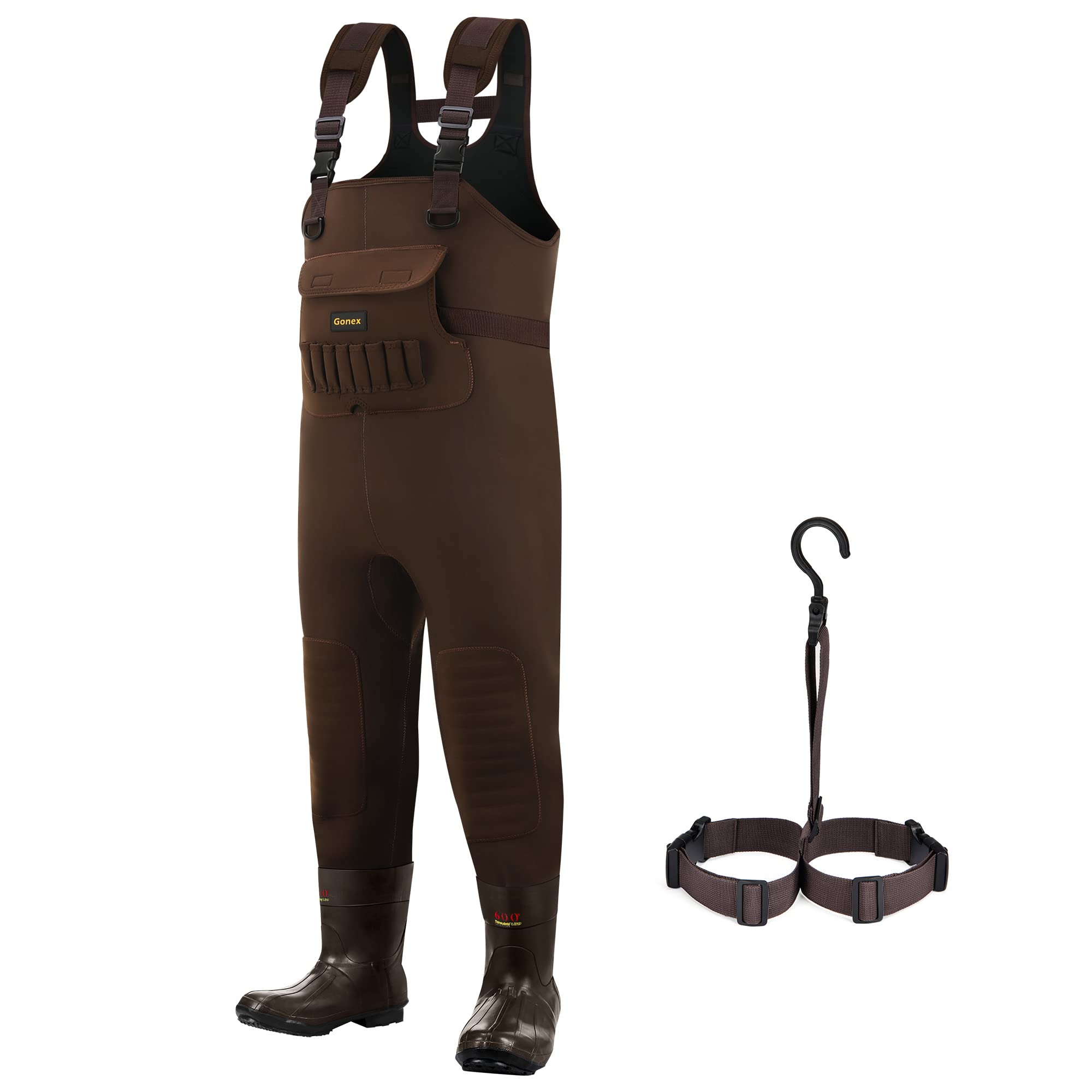 Gonex Neoprene Chest Hunting Waders with 600G/800G Insulated Boots 100%  Waterproof Fishing Waders for Men Duck Hunting Dark Brown(with 600g Boots)  M 10
