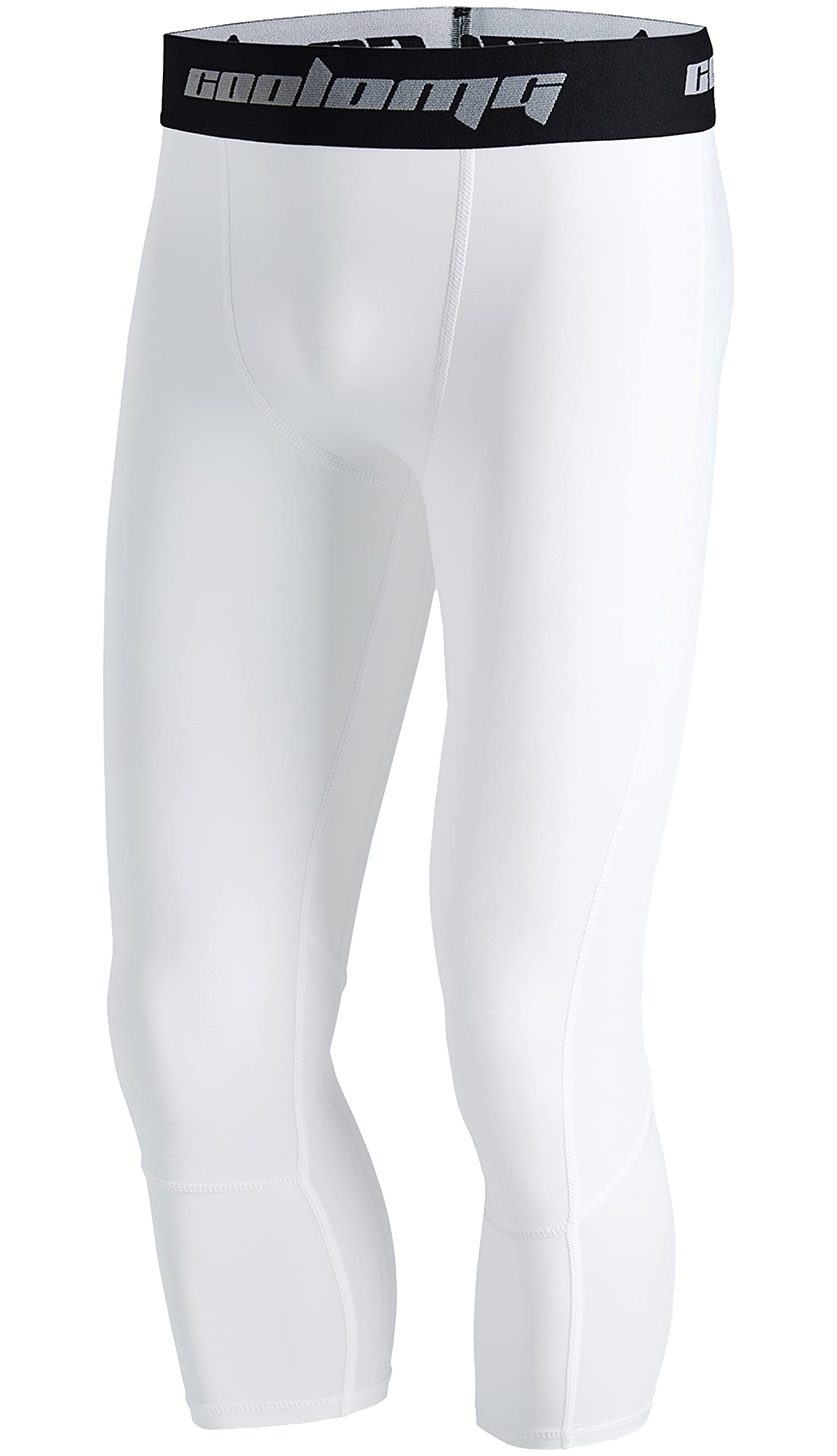 COOLOMG Youth Boys Compression Pants 3/4 Basketball Baselayer Sports Tights  Running Training Leggings Capris White X-Large