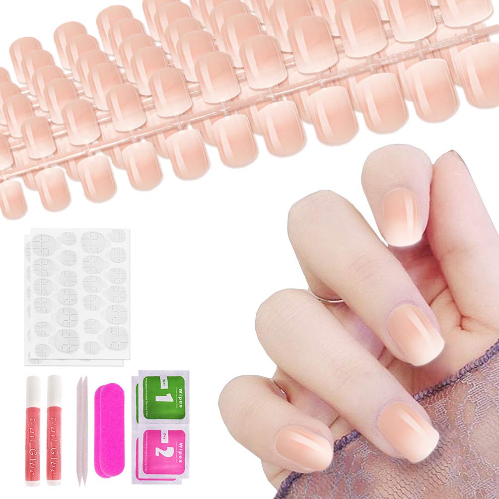 Allstarry 120pcs Ombre French Fake Nail Gradient Nude Short Press