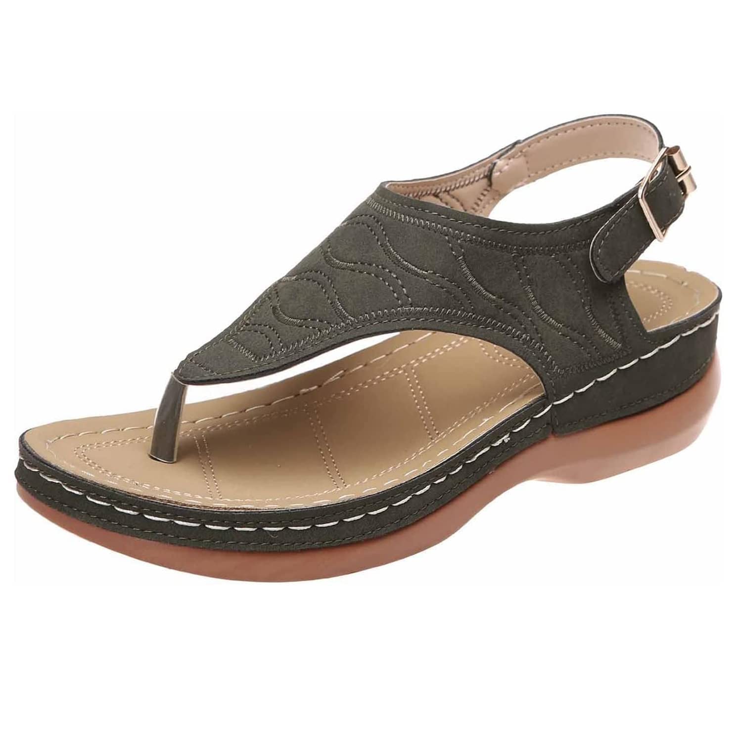 LELEBEAR Leather Orthopedic Arch Support Sandals Diabetic Walking