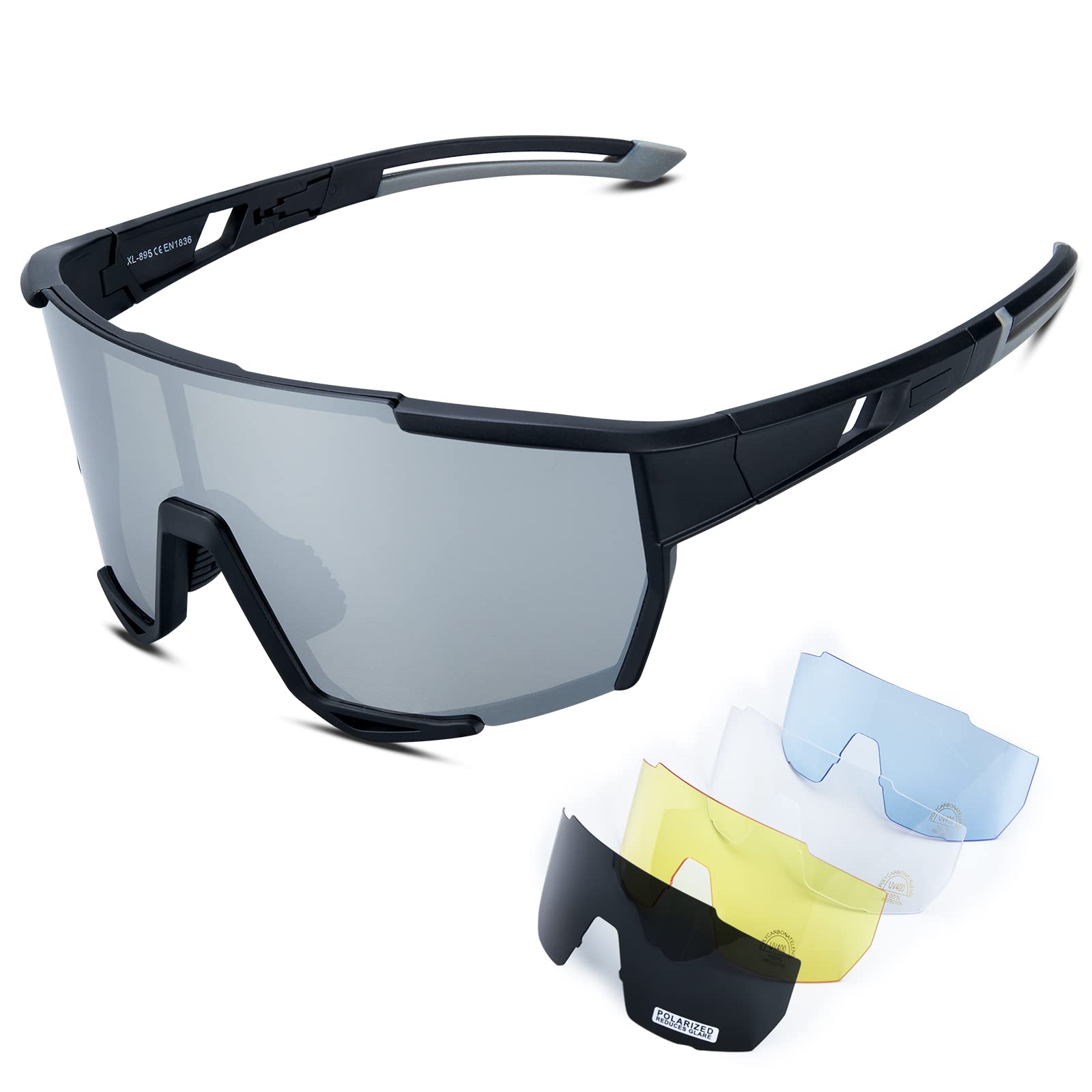 Polarized Cycling Glasses Sports Sunglasses with 5 Lenses for Men Women,  UV400 TR90 Lightweight Baseball Running