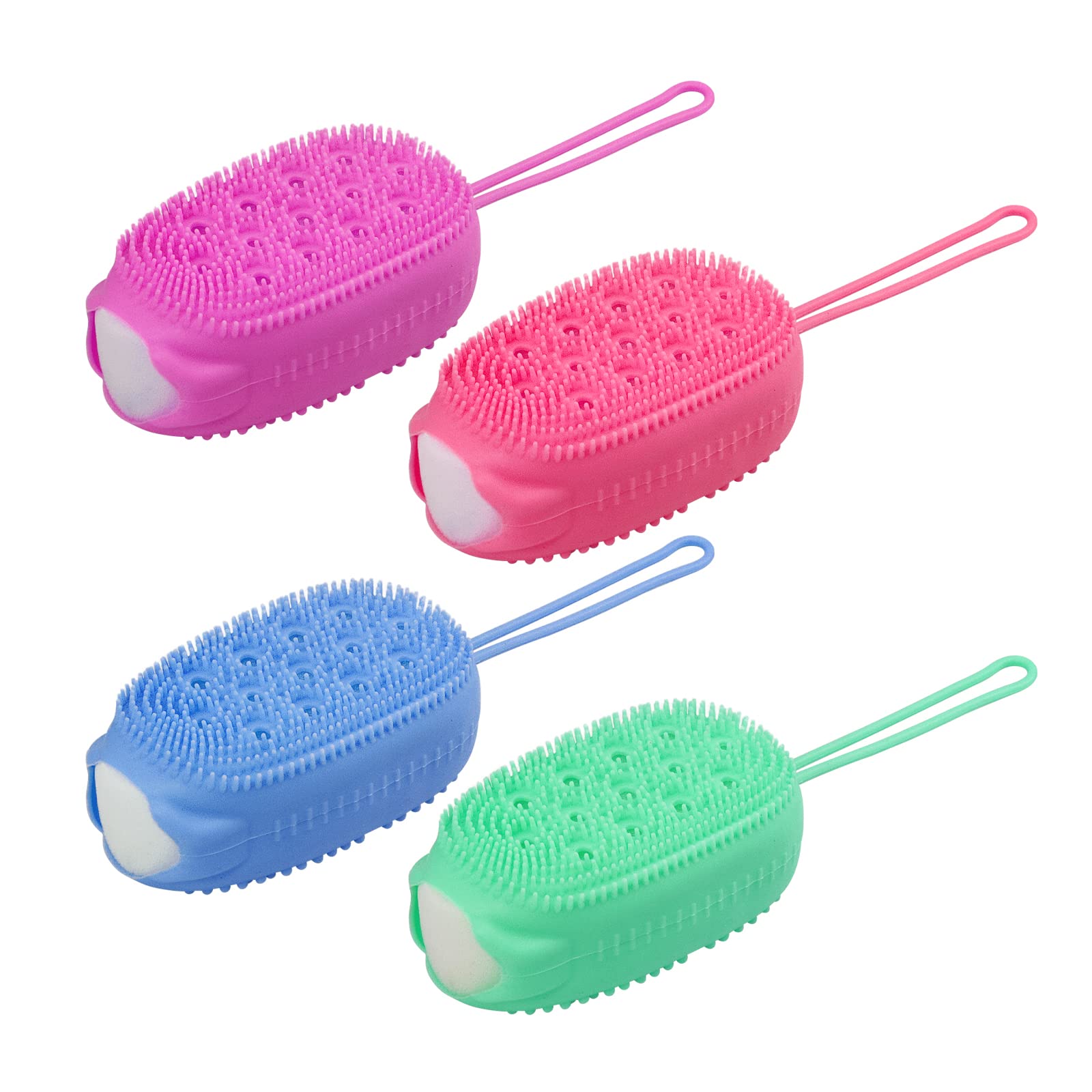 Silicone Shower Brush Silicone Body Brush Shower Scrubber with Added soap  Exfoliating Massage Bath Brush Set of 4 Shower Loofah Brush to Deep Cleaning  Skin 4 Colors