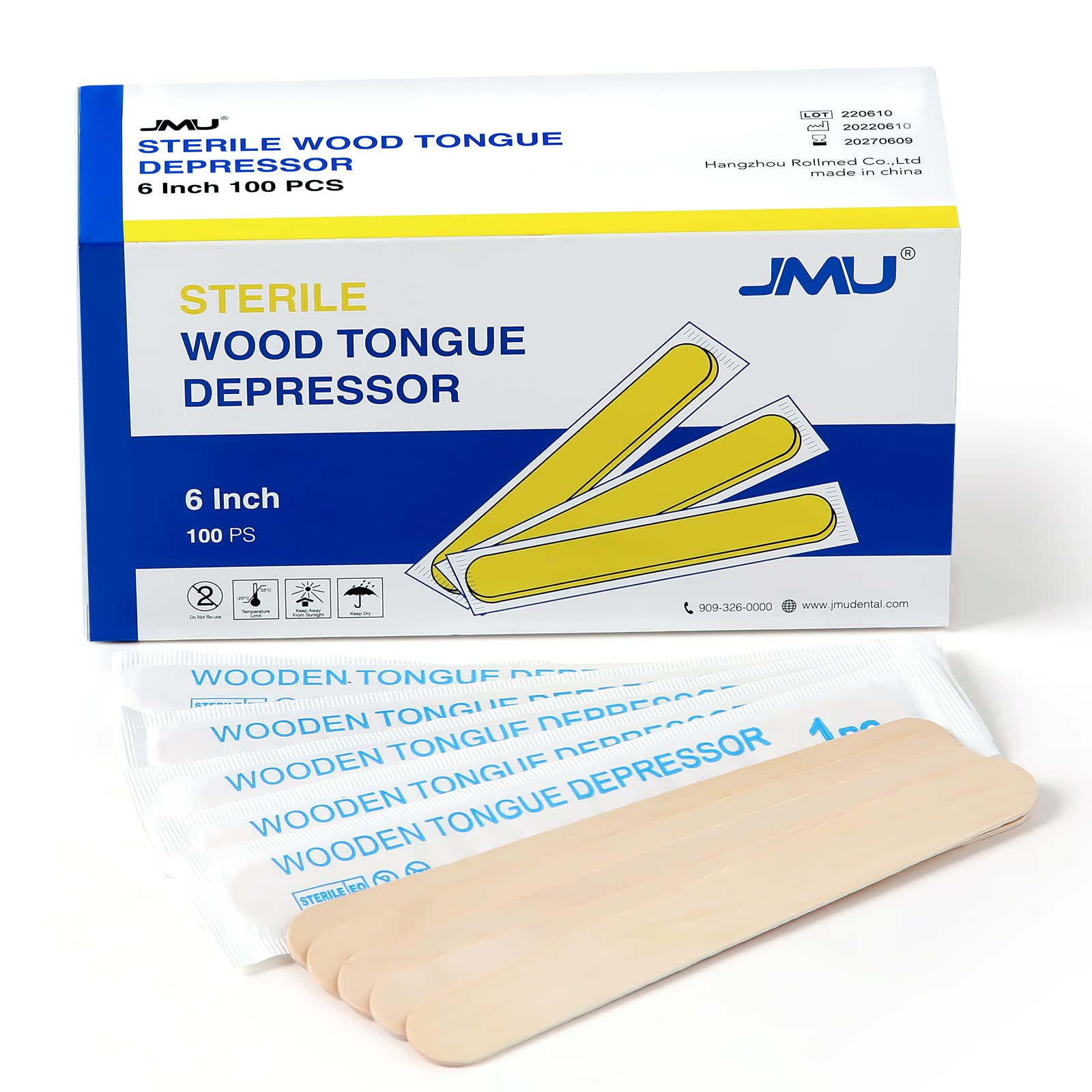 JMU Tongue Depressors Sterile 100 Count 6 Tongue Depressors Wood  Individually Wrapped for Medical Popsicle Crafts 6inch-sterile 100
