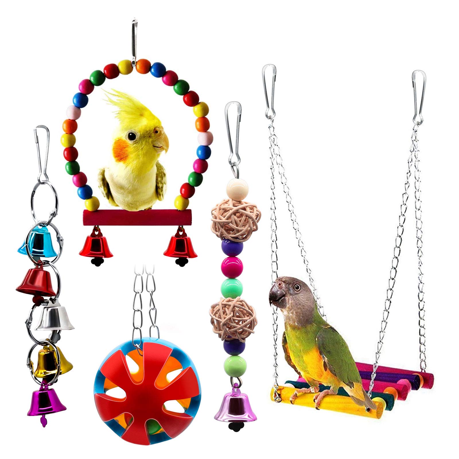 Bwogue 5pcs Bird Parrot Toys Hanging
