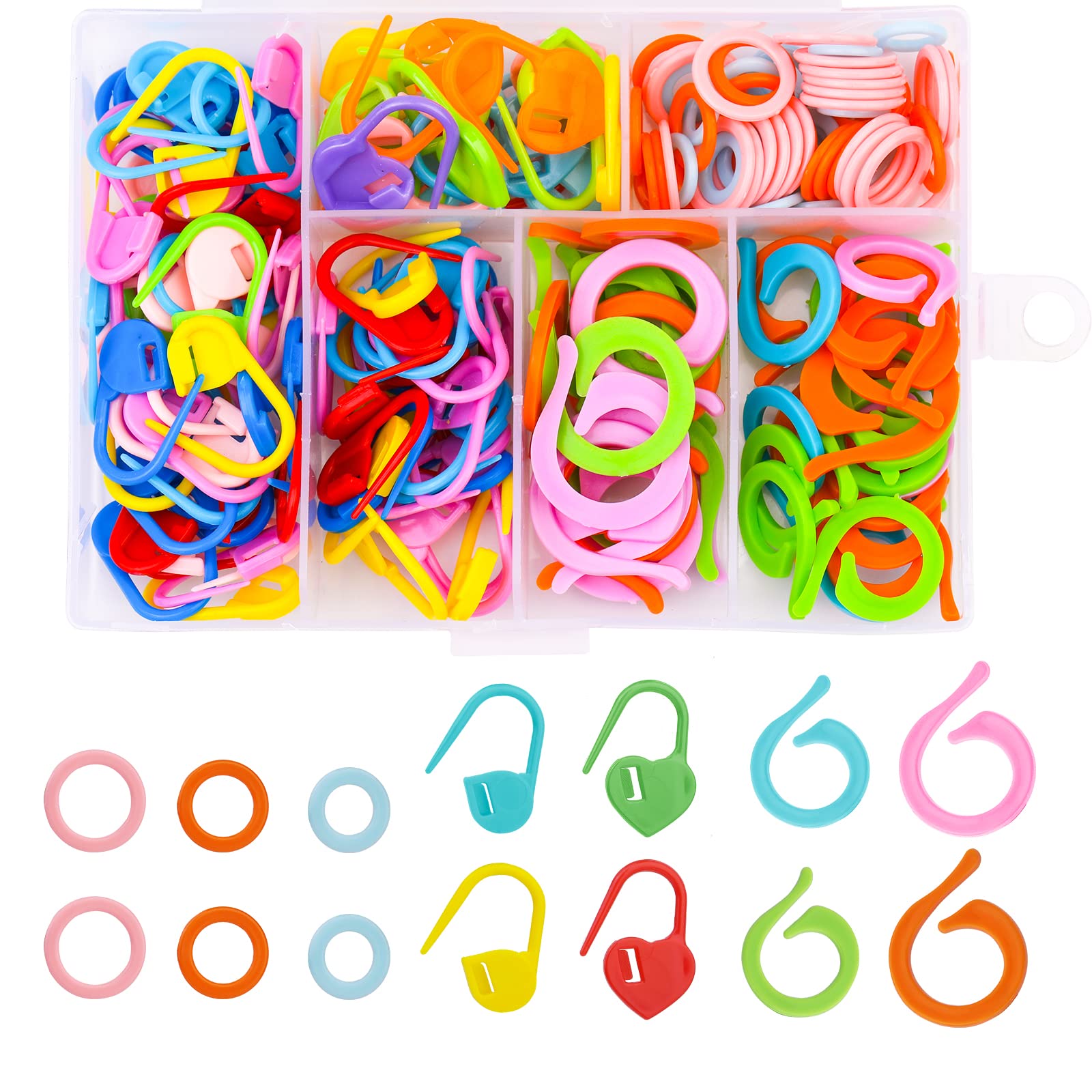 185PCS Stitch Markers Knitting Crochet Markers with Plastic Box Stitch  Marker Ring Colorful for Sewing Knitting