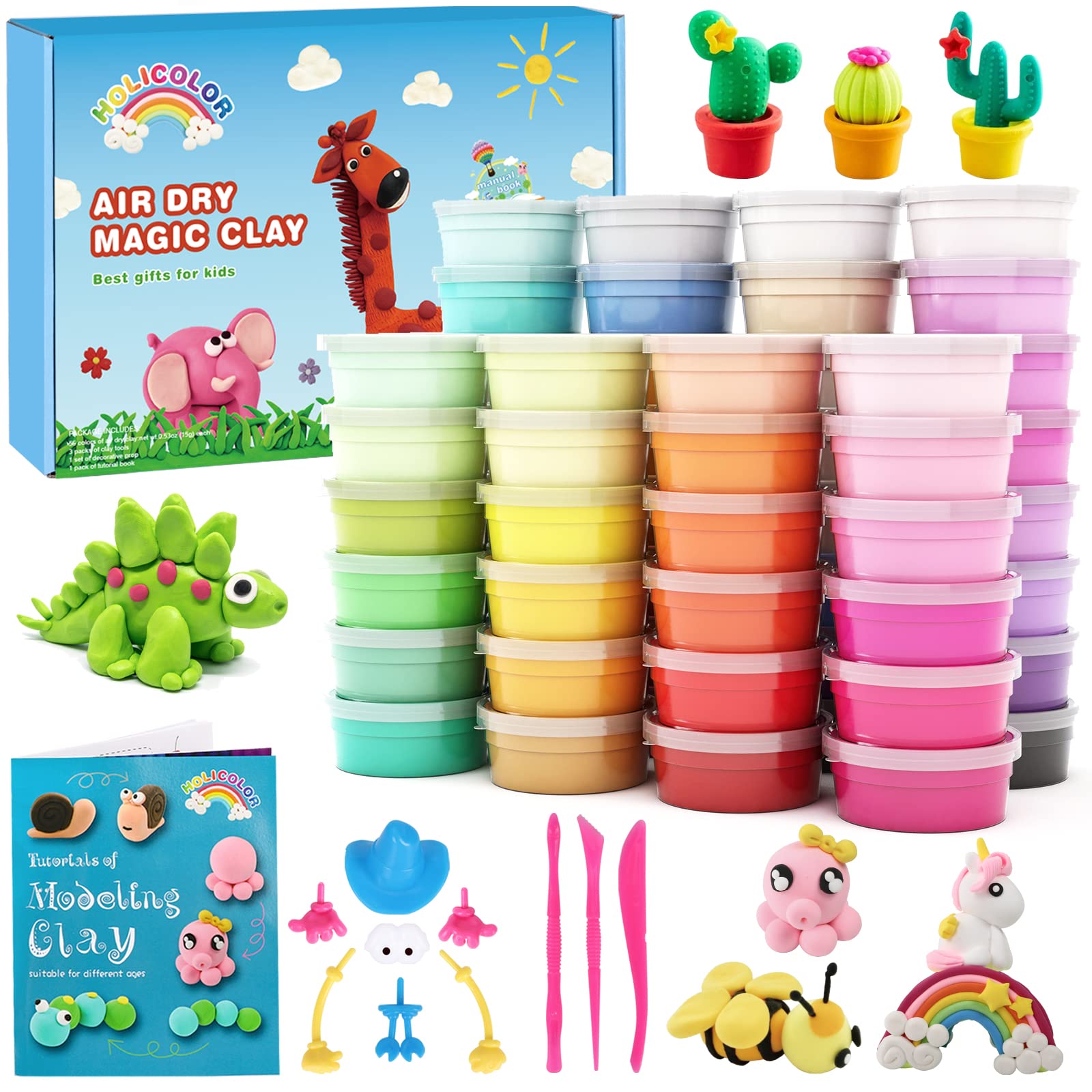HOLICOLOR 56 Colors Air Dry Clay Modeling Clay Kit Soft and