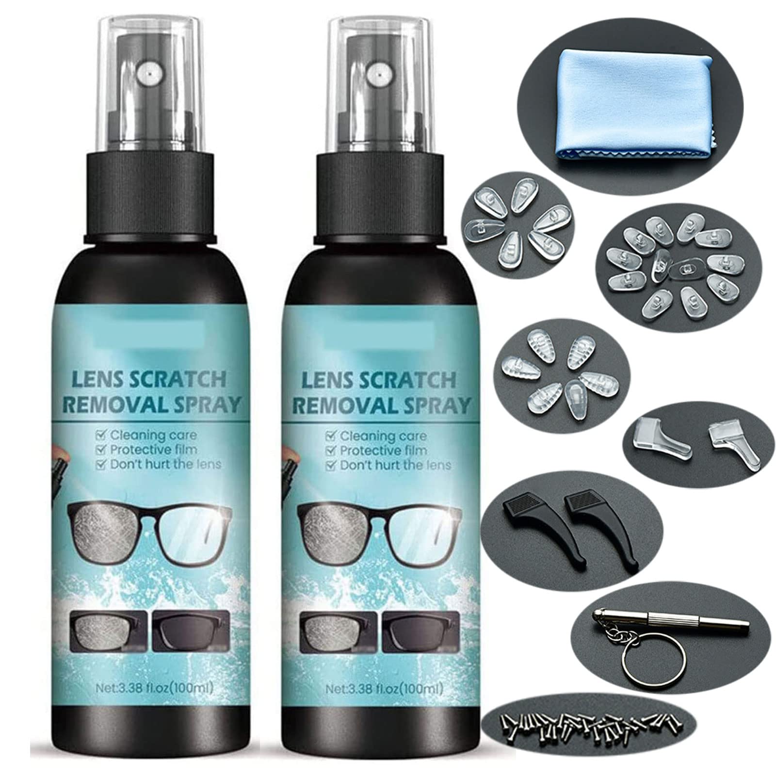 CHNLML New Lens Scratch Removal Spray,Eyeglass Windshield Glass Repair  Liquid,Carefully Engineered Glasses Cleaner,for All Lenses (2PCS)