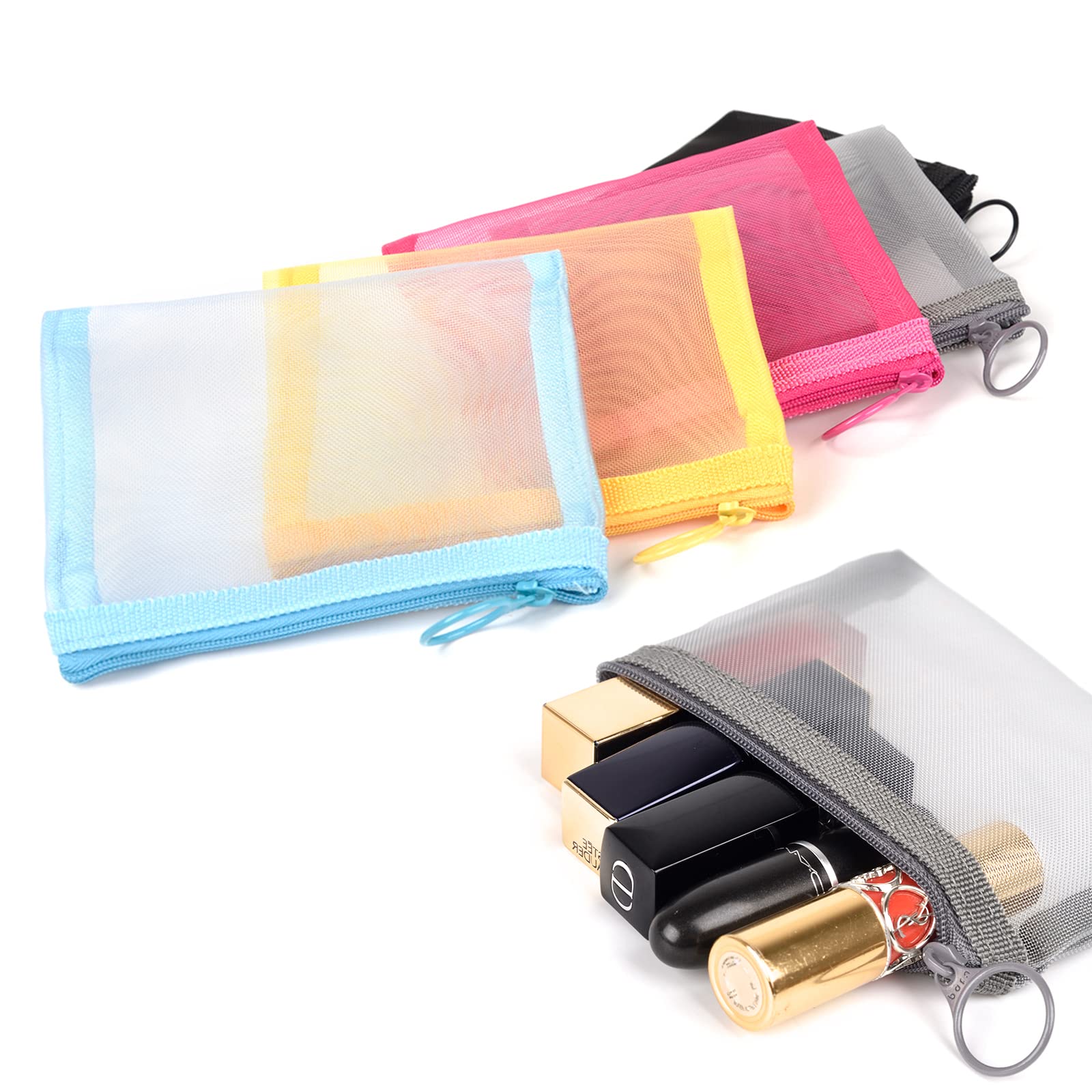 Patu Mini Zipper Mesh Bags, 4 x 5, Size S / A7, 5 Pieces, Beauty Makeup  Lipstick Cosmetic Accessories Organizer, Small Travel Kit Storage Pouch,  Assorted Colors S (5 pcs)