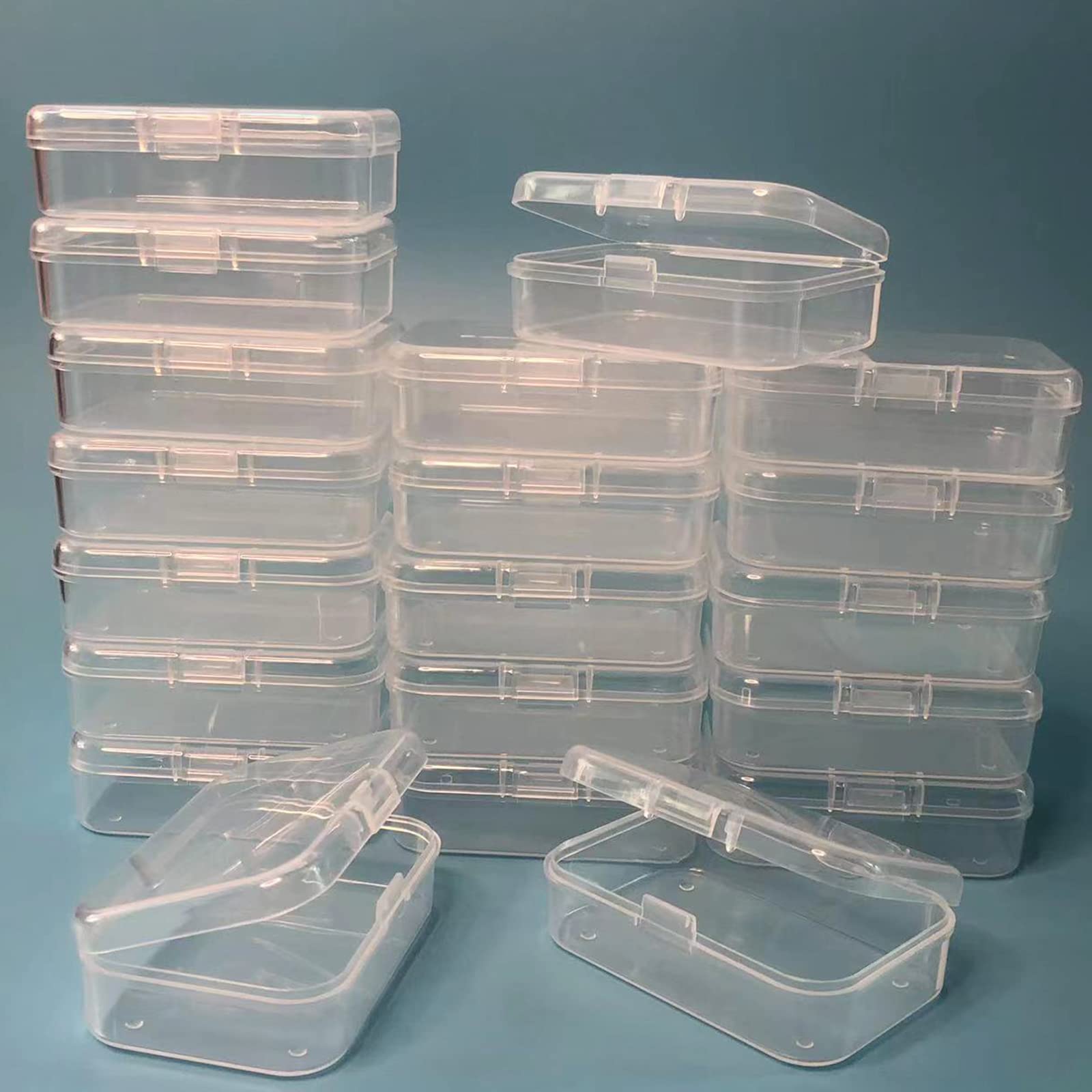 Wotermly 20 Pcs Mini Storage Containers Small Rectangle Plastic Clear Beads  Storage Containers Box with Hinged Lid for Storage of Tiny Items (Size B 20  Pcs) SizeB20P