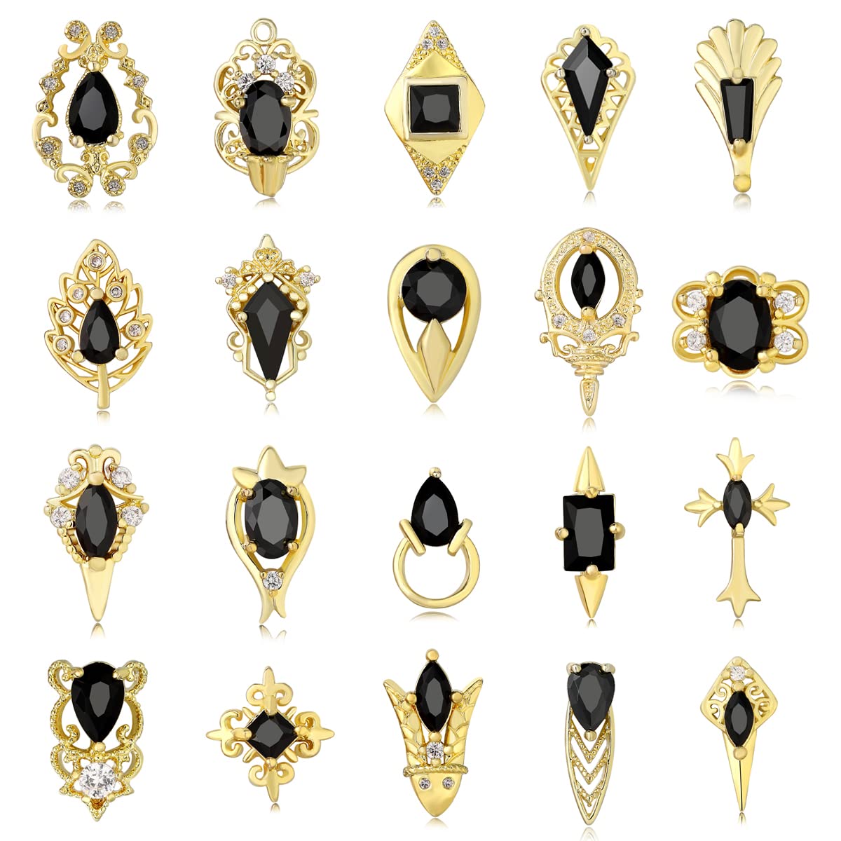 20Pcs Black 3D Nail Charms - 24K Gold Nail Art Charms Luxury Black Zircon  Nail Diamonds Art Jewels Stones Decoration Crystal AB Rhinestones for Nails  DIY