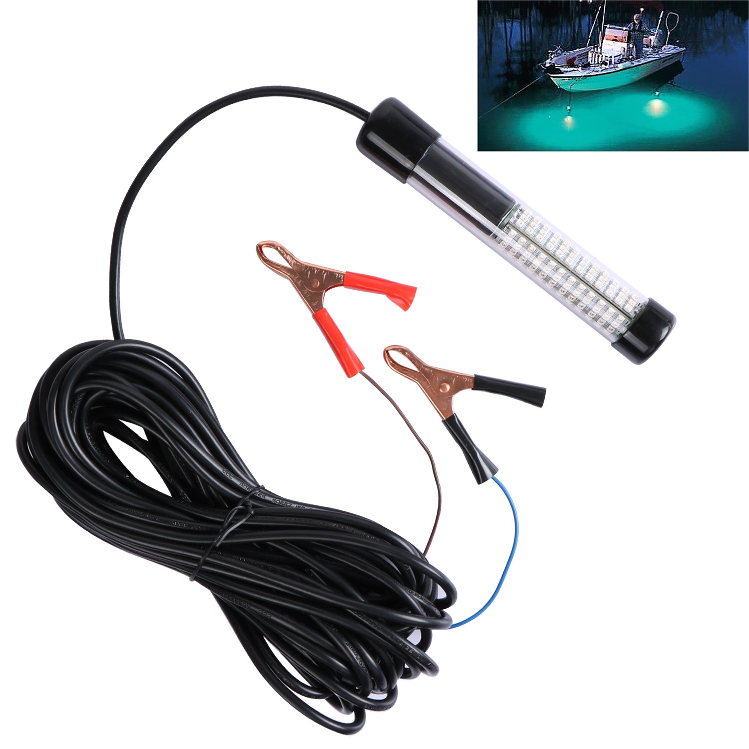 Goture Fishing Light Underwater, 12V 10.8W White Blue Green LED Submersible Fishing  Light, Fish Finder Lamp Dock Night Fishing Light Boat Fish Attractants  Freshwater Saltwater with 5M/12M Cord Blue Light Black Cap