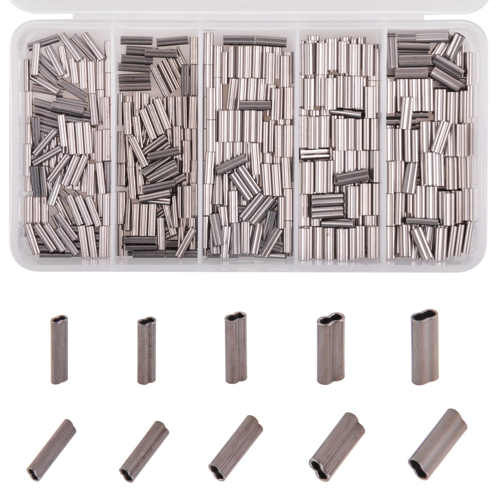 500pcs Fishing Crimp Sleeves Kit, Double Barrel Crimp Sleeves