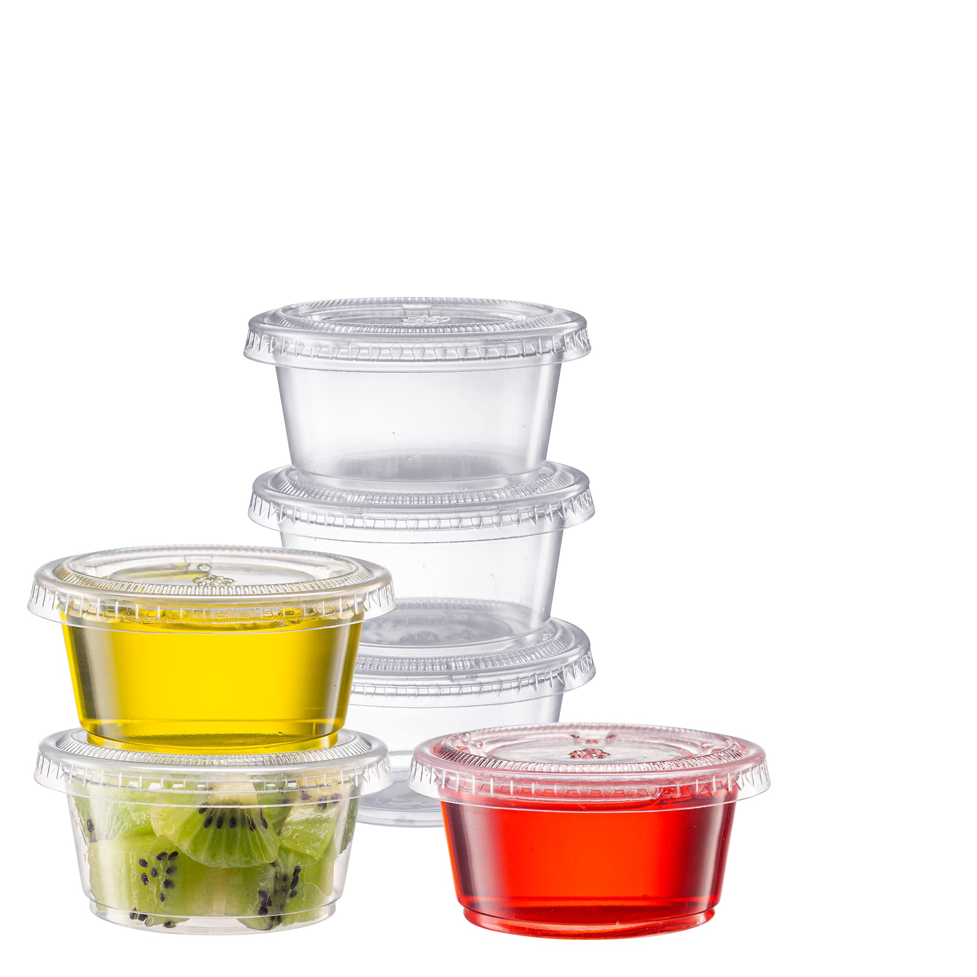 Pantry Value 100 Sets - 2 oz. Jello Shot Cups with Lids, Small Plastic  Condiment Containers for Sauce, Salad Dressings, Ramekins, & Portion  Control 2 oz. - Clear