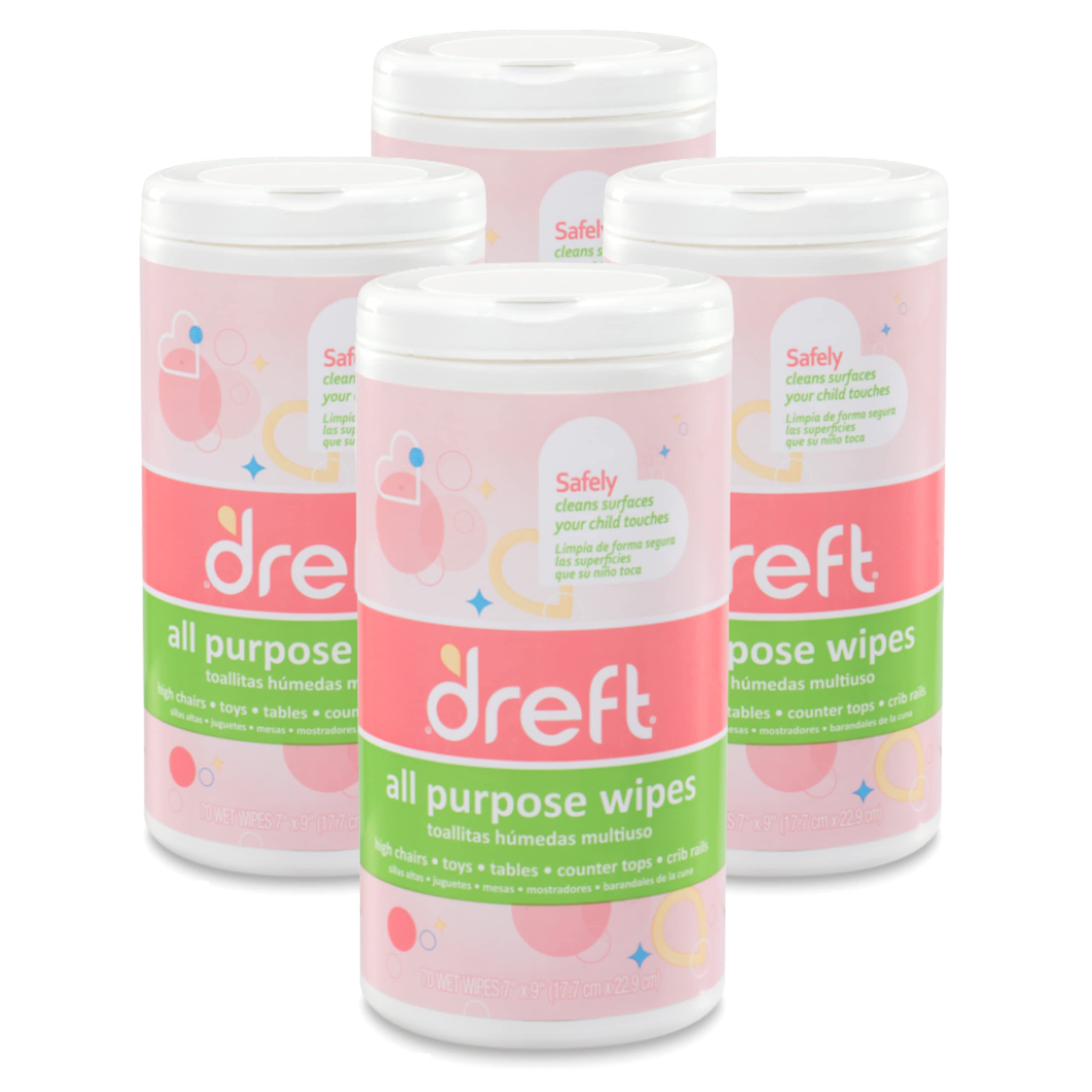 Dreft Multi-Surface All-Purpose Gentle Cleaning Wipes for Baby Toys Car  Seat High Chair & More 70 Count (Pack of 4) All Purpose Wipes Pack of 4