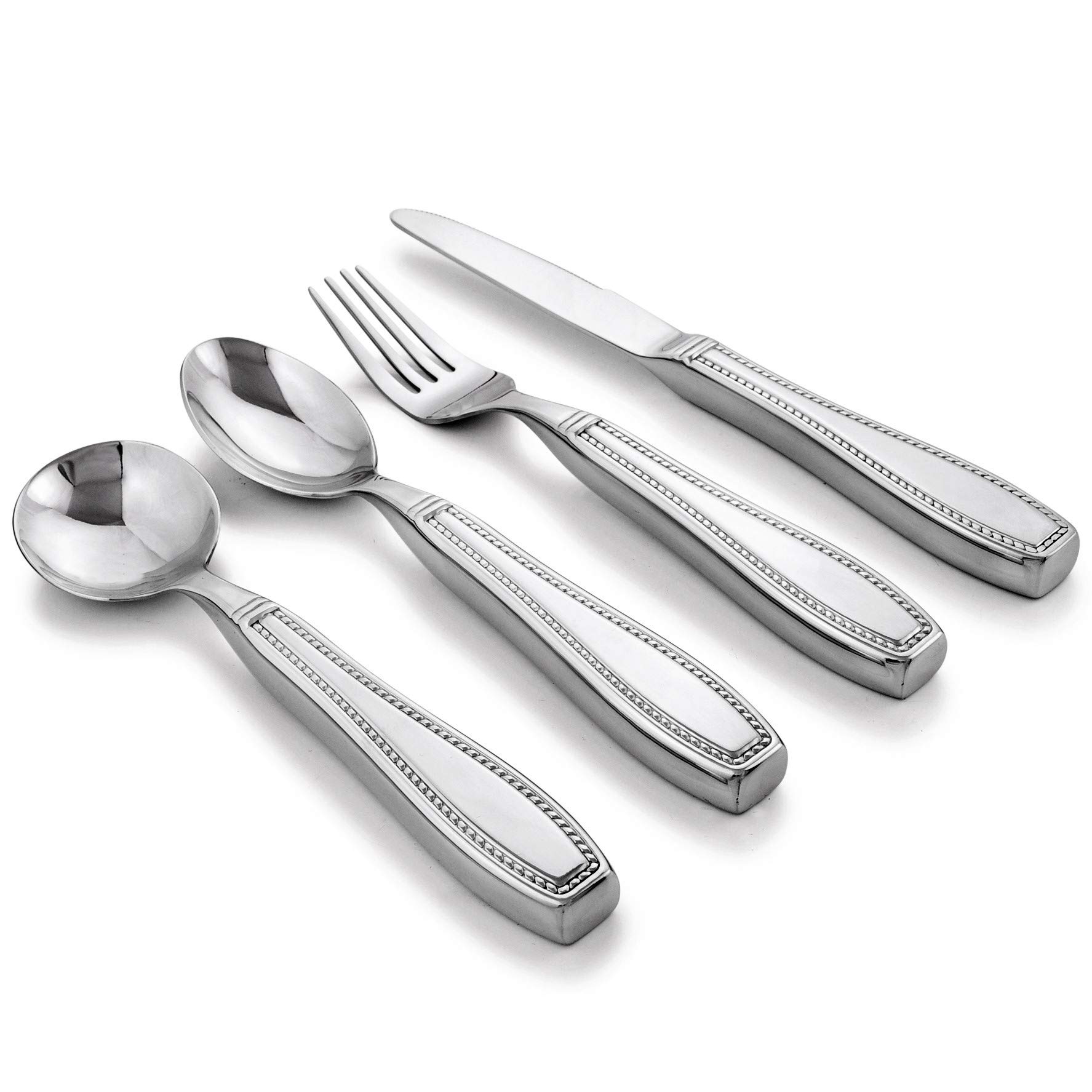 Weighted 7 oz Eating Utensils by Celley, 4pc Stainless Steel Knife Fork  Spoon Set for Tremors and Parkinsons Patients Old English Bead