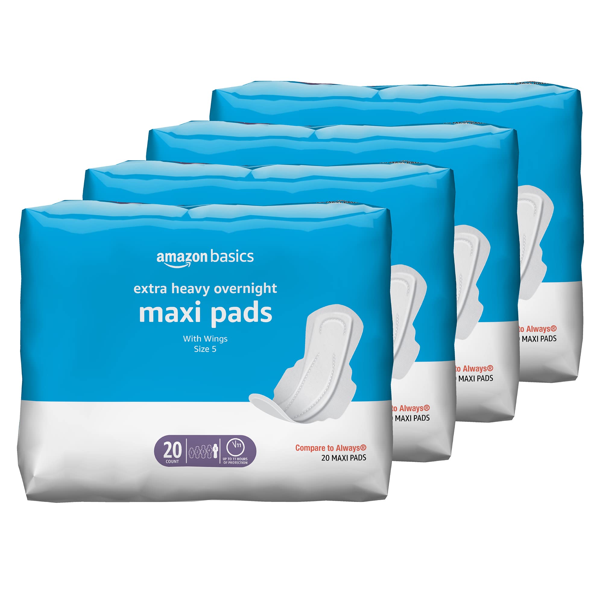  Always Extra Heavy Overnight Maxi Pads with Flexi-Wings - 20  Count (Pack of 2) : Health & Household