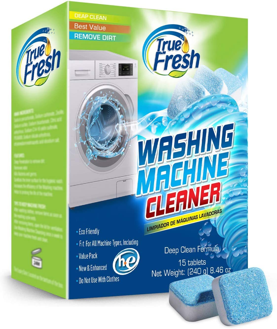 True Fresh Washing Machine Cleaner Tablets 15 Pack - Washer Cleaner -  Finally Clean All Wash Machines Including HE Front Loader Top Load 