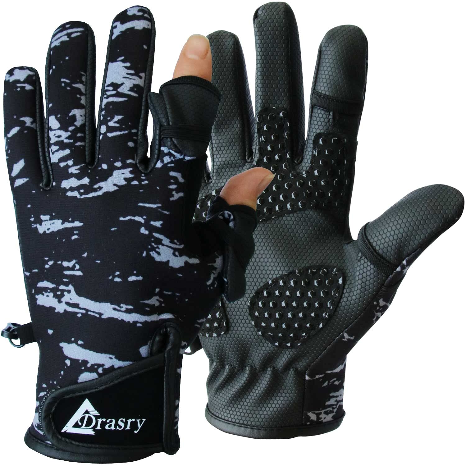 Drasry Touchscreen Fishing Gloves Two-Finger Cut Suitable for 46 to 86  Neoprene Reinforced Non-Slip