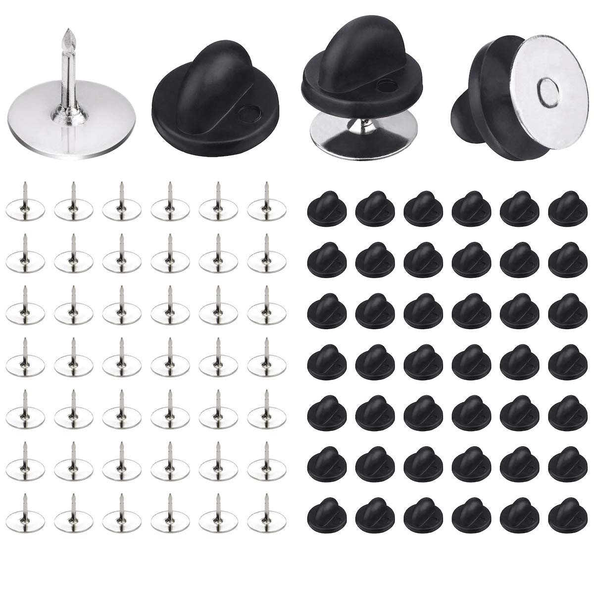 BEADNOVA 50 Pairs Pin Backings Tie Tacks Blank Pins with Rubber Pin  Backings Pin Backs for