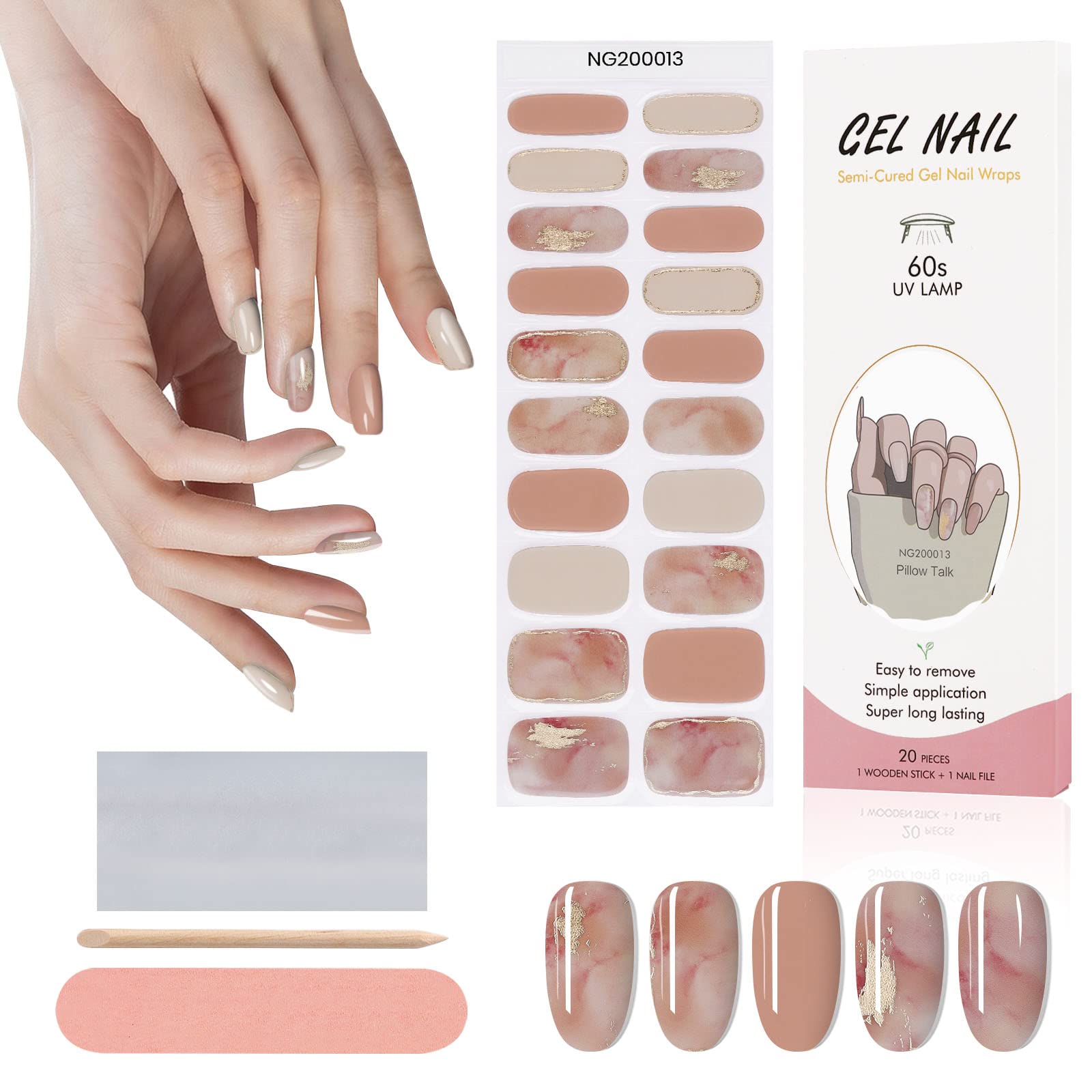 Semicured Gel Nail Stickers UV/LED Lamp Required 20 Gel Nail Polish Wraps  Fashion Design Gel Nail Art Stickers for Women