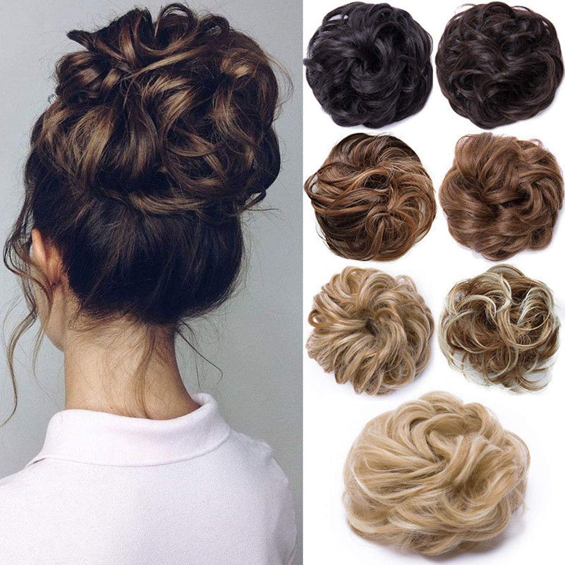 Messy Hair Chignons Synthetic Hair Extensions Wavy Donut Scrunchy