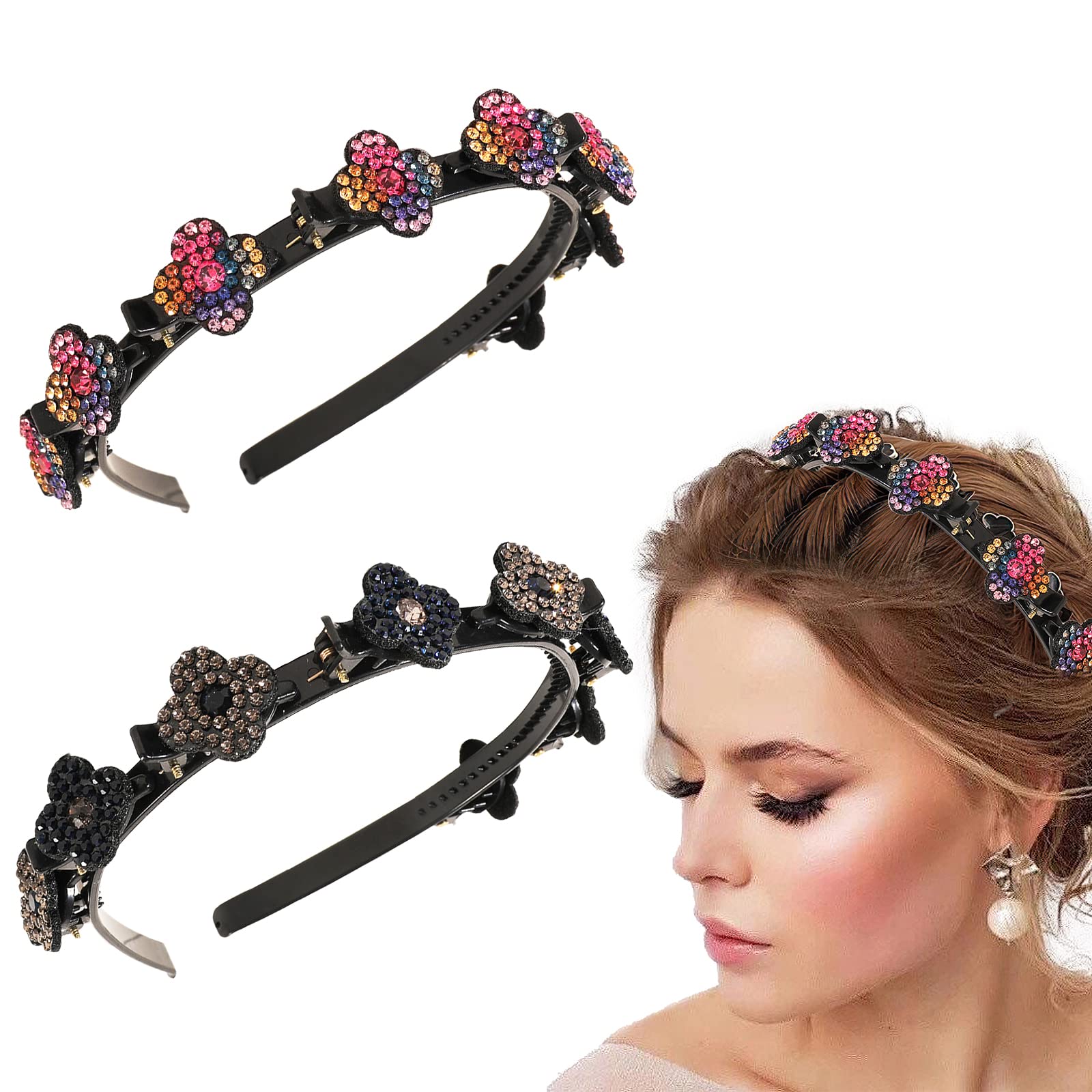 thumbnail image 2 of SSyang 2 Pieces Hair Band With Twist Clip Hairstyle Aid Hair Band With Clips, Hair Twister Headband, Twist Clip Headband Girls Hair Accessories Double Clip Headband (Blue Purple 2 of 14