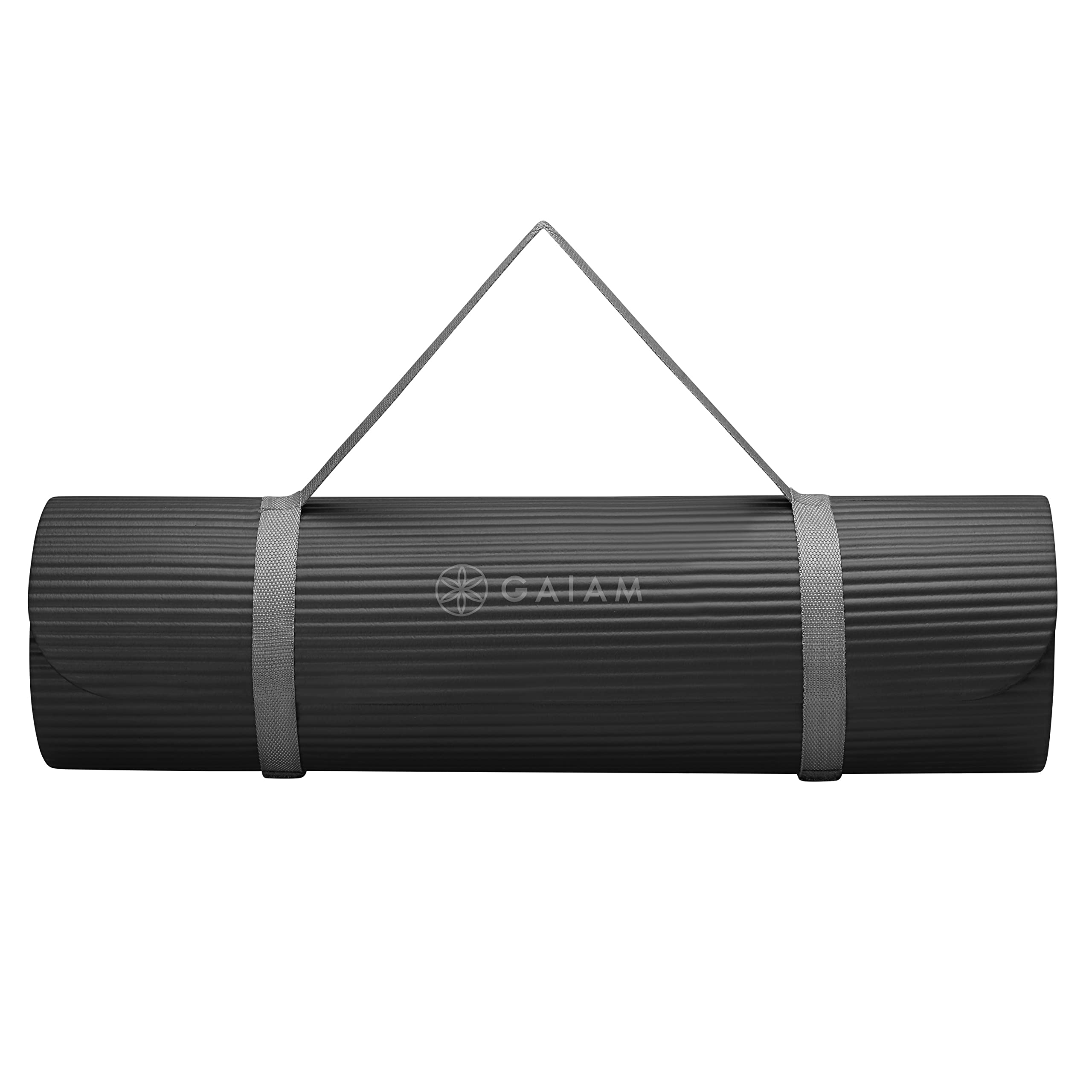 Gaiam Extra-Thick Yoga Fitness Mat and Exercise Mat with Non-Slip Texture  and Easy Carry Strap Black