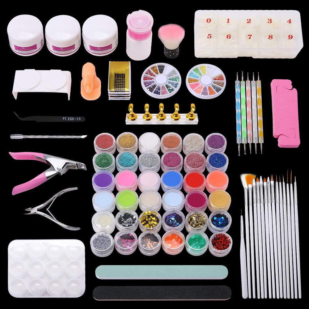 Buy Acrylic Nail Kit with Everything for Beginners Acrylic Powder and  Liquid Set Monomer Professional Nail Kit Glitter Powder Nail Rhinestone  False Nail Brush Manicure Tools Kit Gift for Women Online at