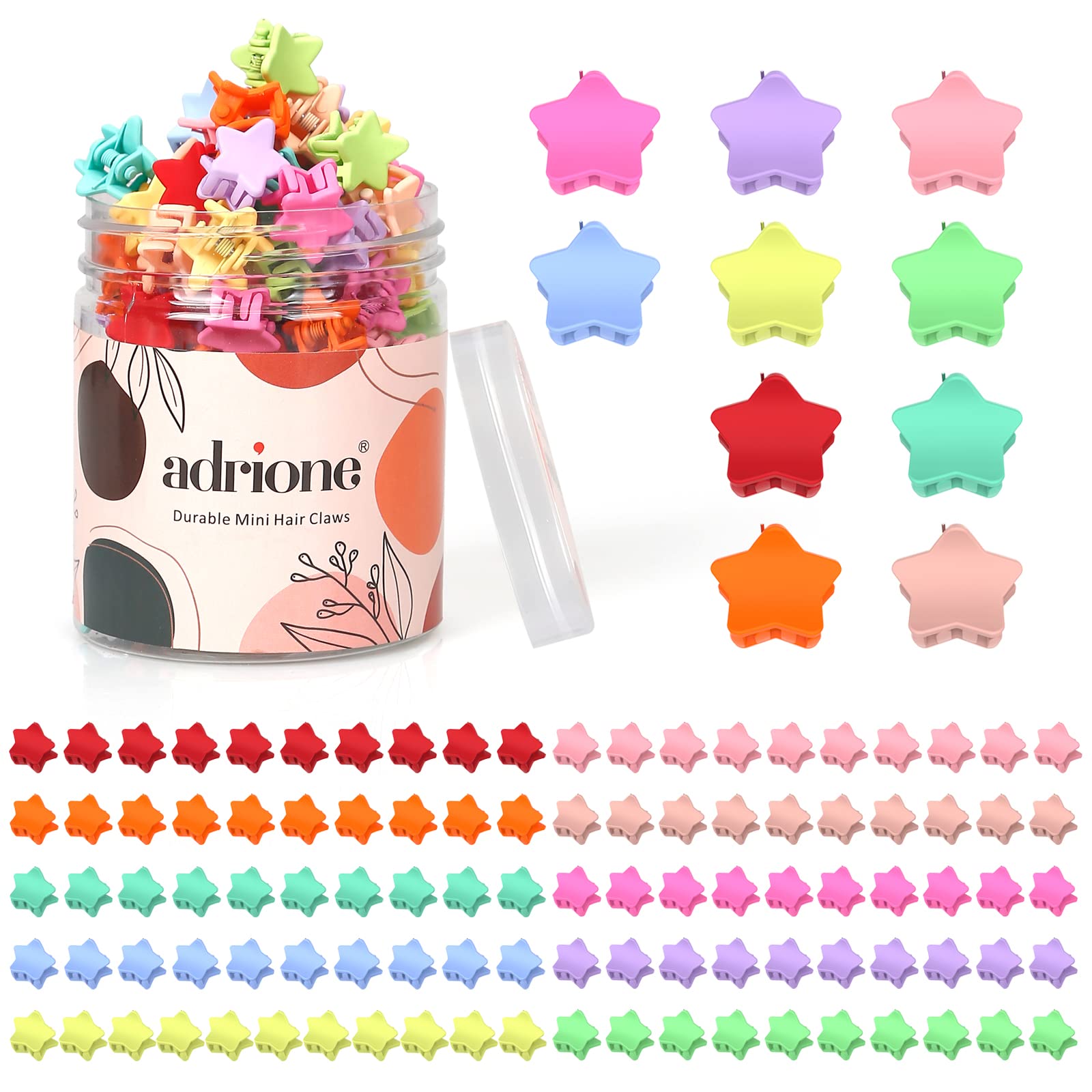 ADRIONE Mini Hair Clips Small Hair Clips Colorful Star 100 Pack Durable