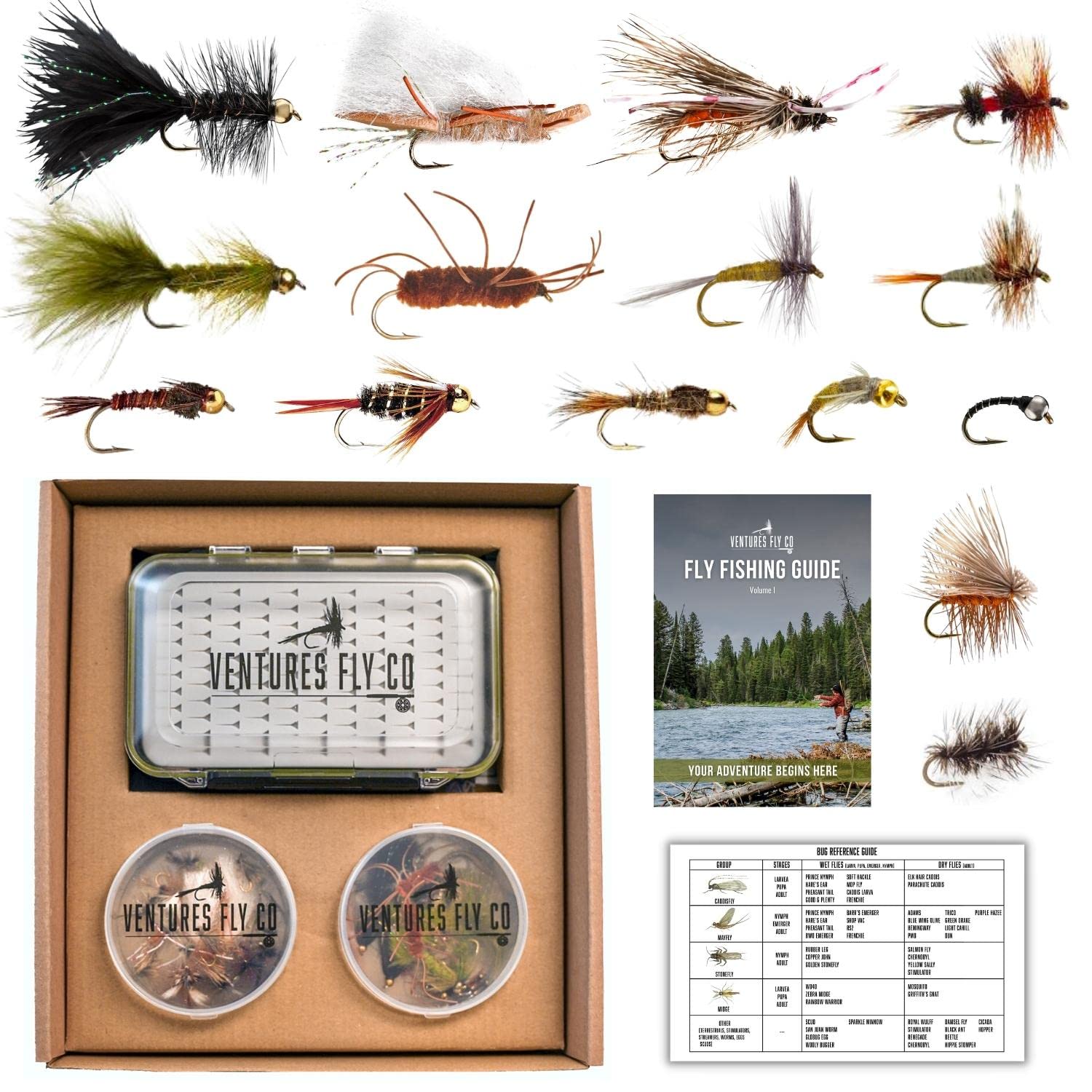 Nebublu Trout Bass Fly Fishing Flies Kit - 100pcs Dry Flies Assortment with Fly Box for Angling, Size: 12.5