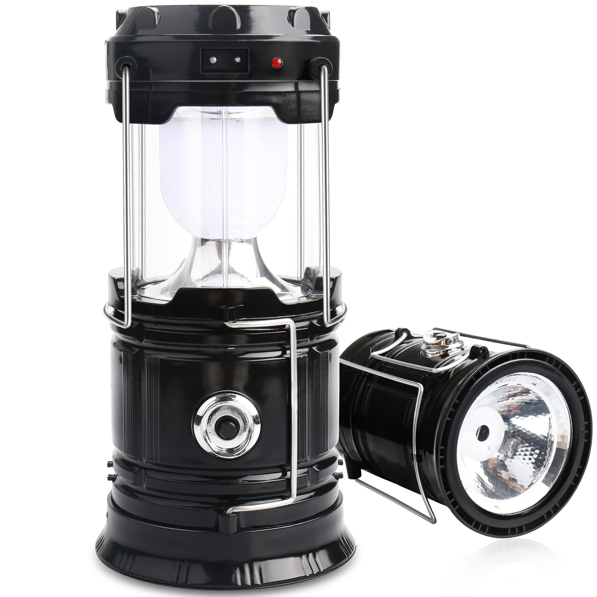 2 Pack LED Camping Lantern Solar Lantern, Collapsible Solar Camping Lights,  Rechargeable Flashlights Portable Survival Light