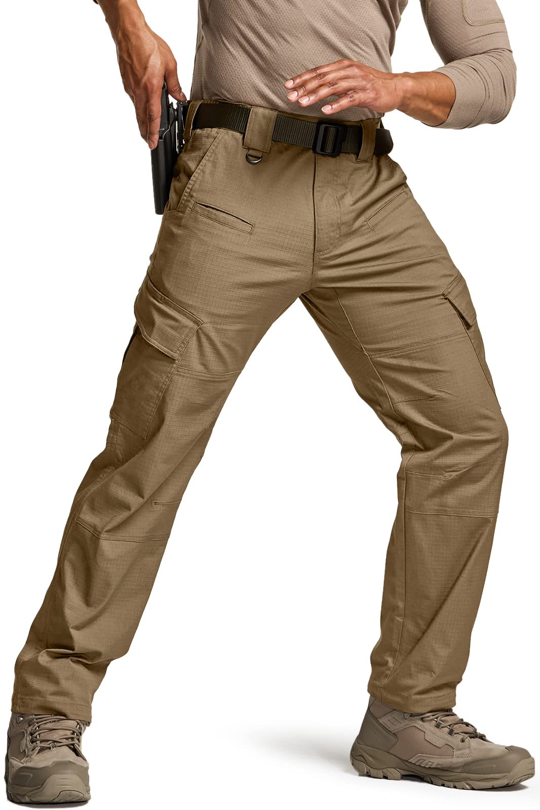 CQR Men's Flex Ripstop Tactical Pants, Water Resistant Stretch Cargo Pants,  Lightweight EDC Hiking Work Pants