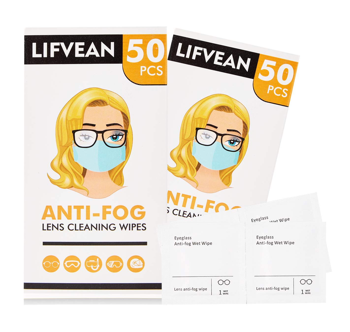 LIFVEAN Anti-Fog Wipes for Glasses Lens Pre-moistened Cleaning