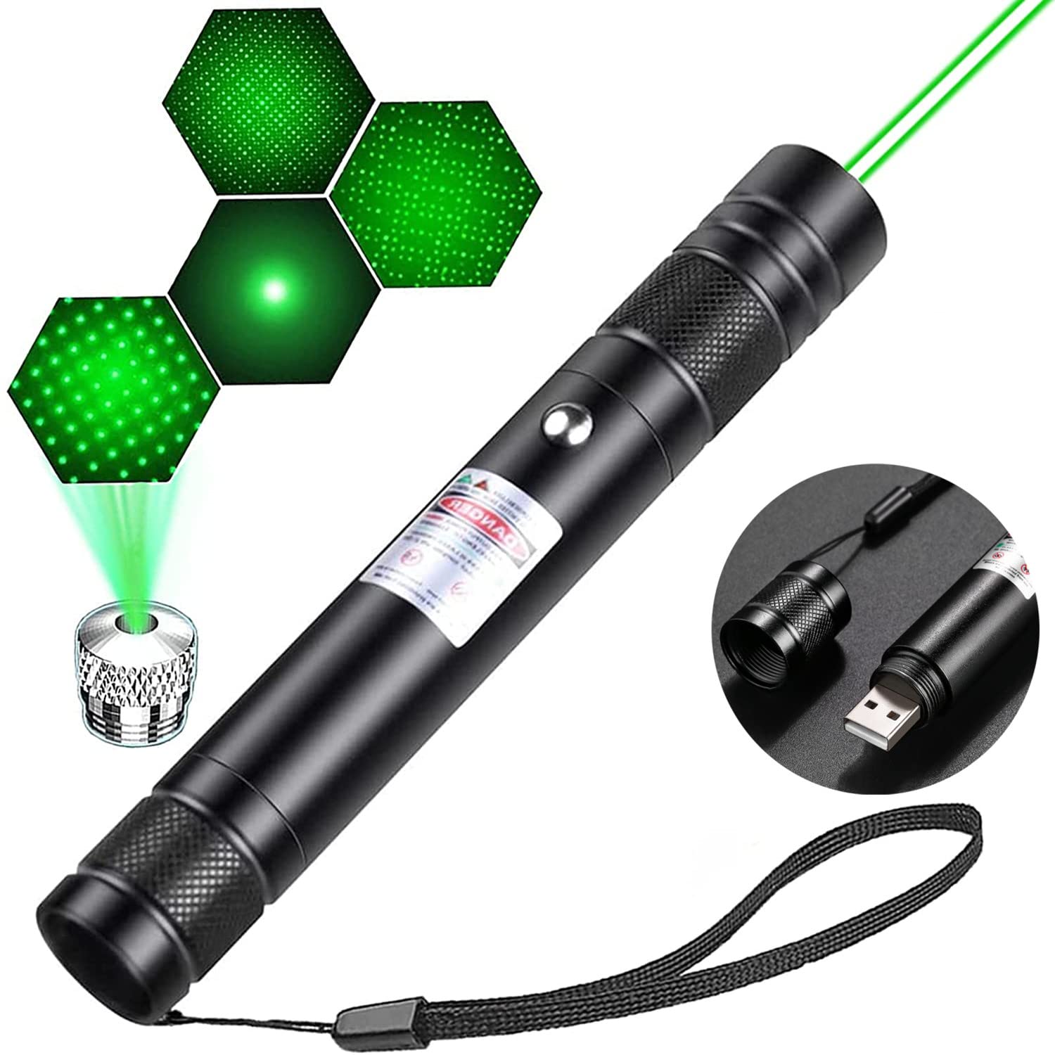 Green Laser Pointer High Power Long Range Adjustable Focus Tactical Strong  Green Light Pointer for Indoor Teaching,Outdoor Astronomy Camping Hunting  Hiking Travel,Portable Cat Lazer Toy USB Recharge