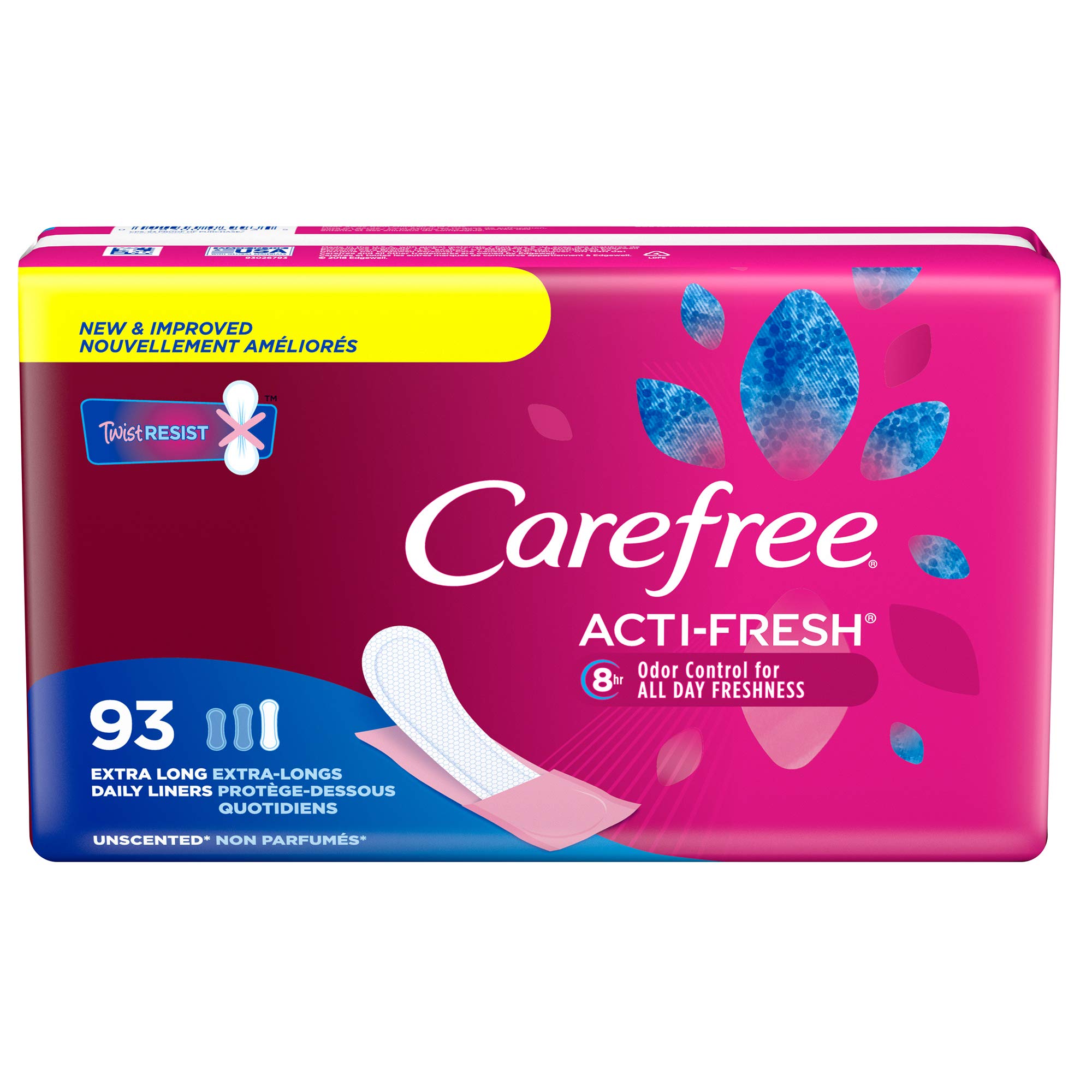 Carefree Acti-Fresh Thin Panty Liners Extra Long 93 Count (Pack of 1)